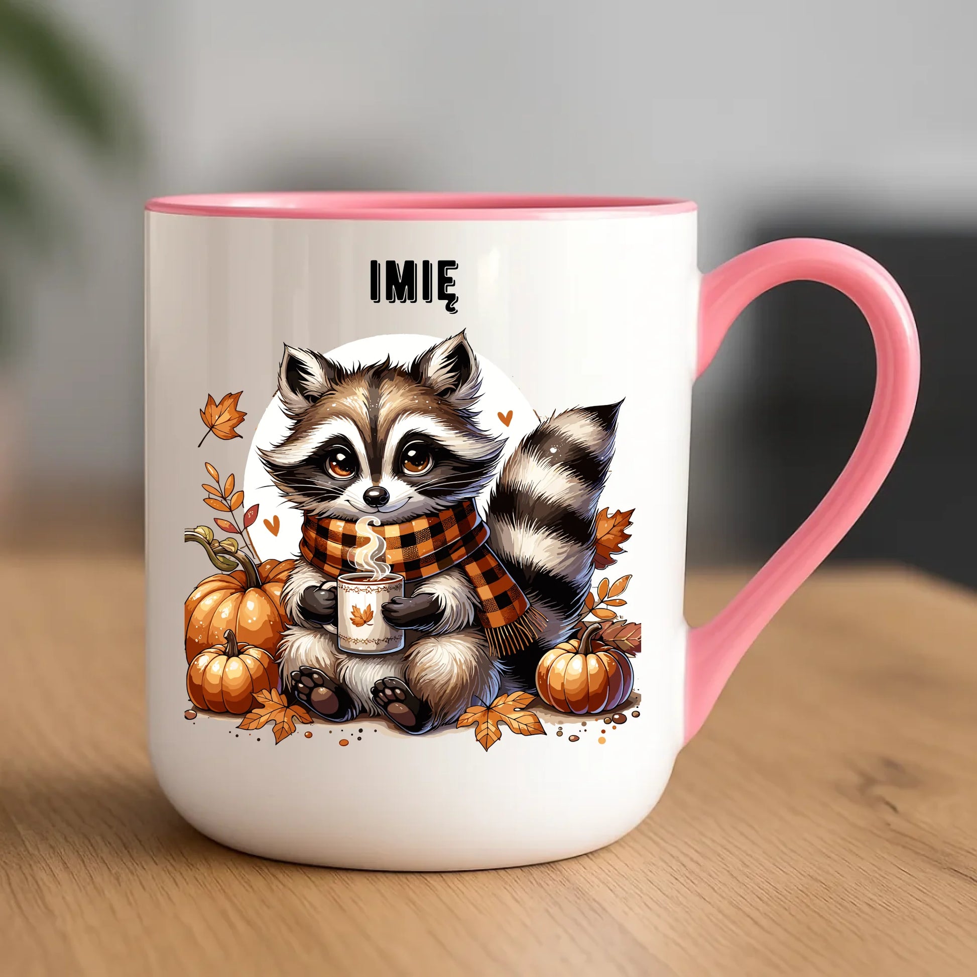 Kubek elegant jesienny – Szop z kawą i dyniami - personalizowany JS16 - StoryCups.pl