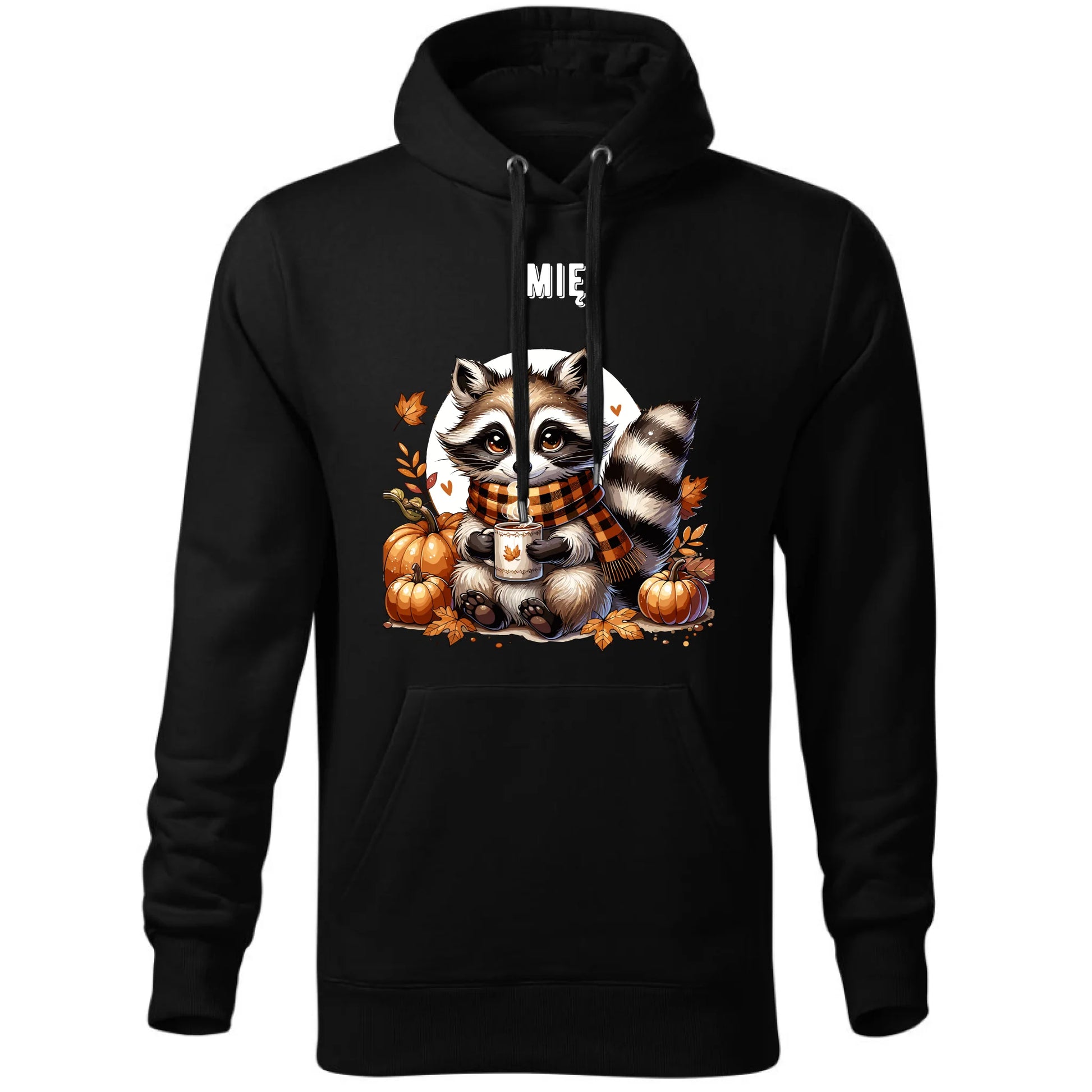 Bluza męska z kapturem jesienna – Szop z kawą i dyniami - personalizowana JS16 - StoryCups.pl