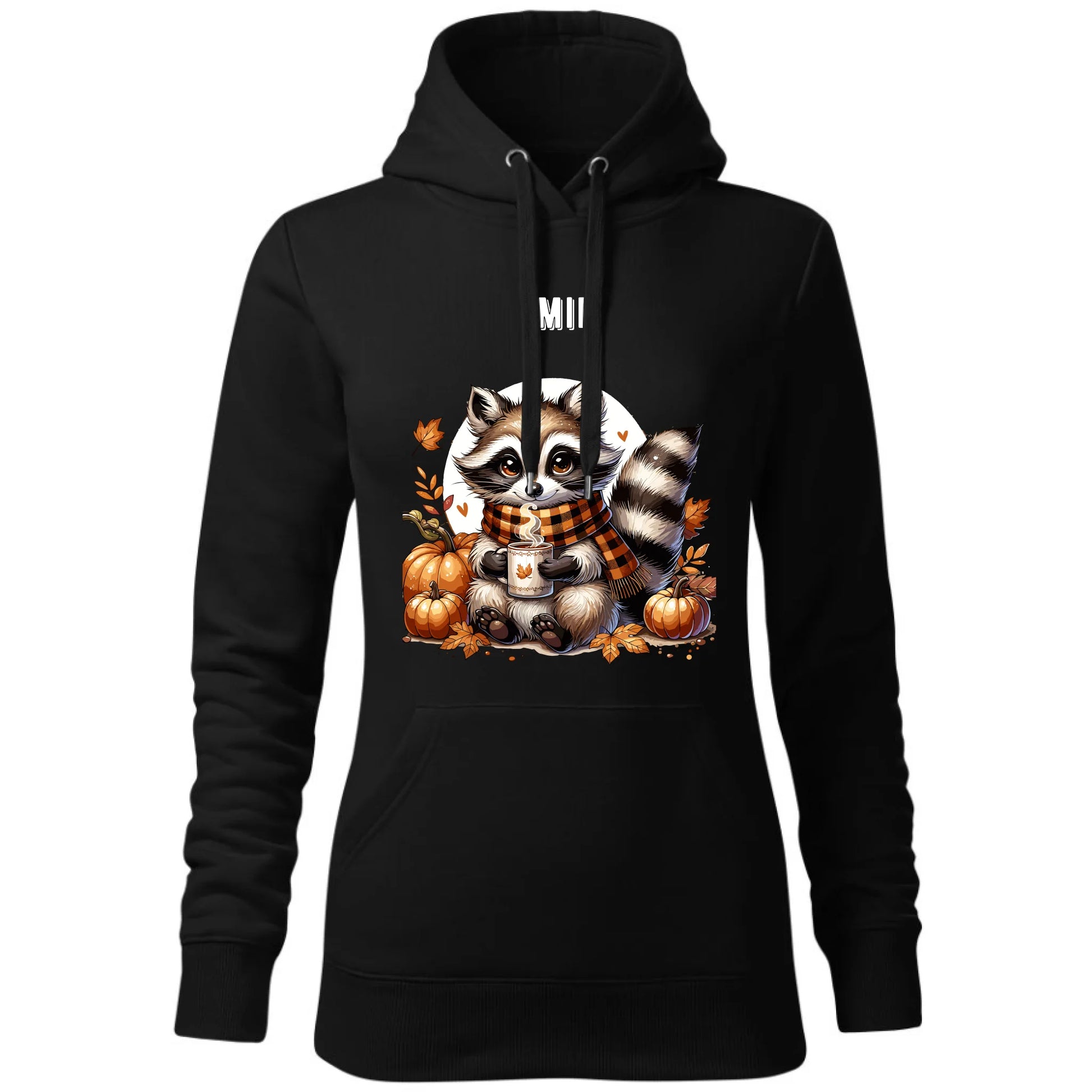 Bluza damska z kapturem jesienna – Szop z kawą i dyniami - personalizowana JS16 - StoryCups.pl