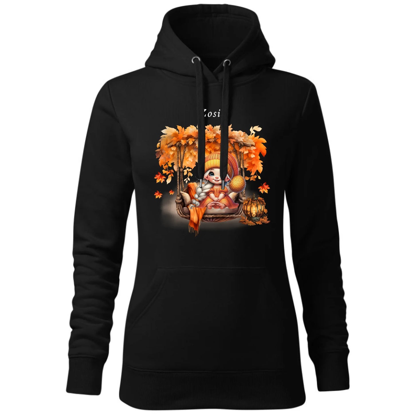 Bluza damska z kapturem jesieniara - Dziewczynka z liśćmi - personalizowana JS17 - StoryCups.pl