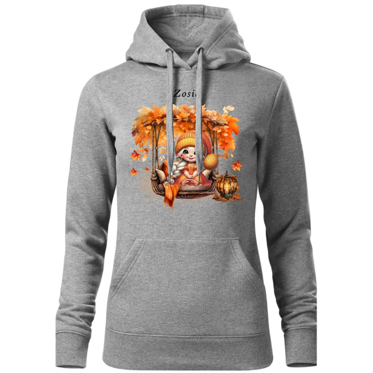 Bluza damska z kapturem jesieniara - Dziewczynka z liśćmi - personalizowana JS17 - StoryCups.pl