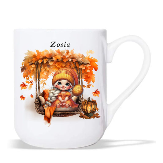 Kubek elegant jesieniara - Dziewczynka z liśćmi - personalizowany JS17 - StoryCups.pl