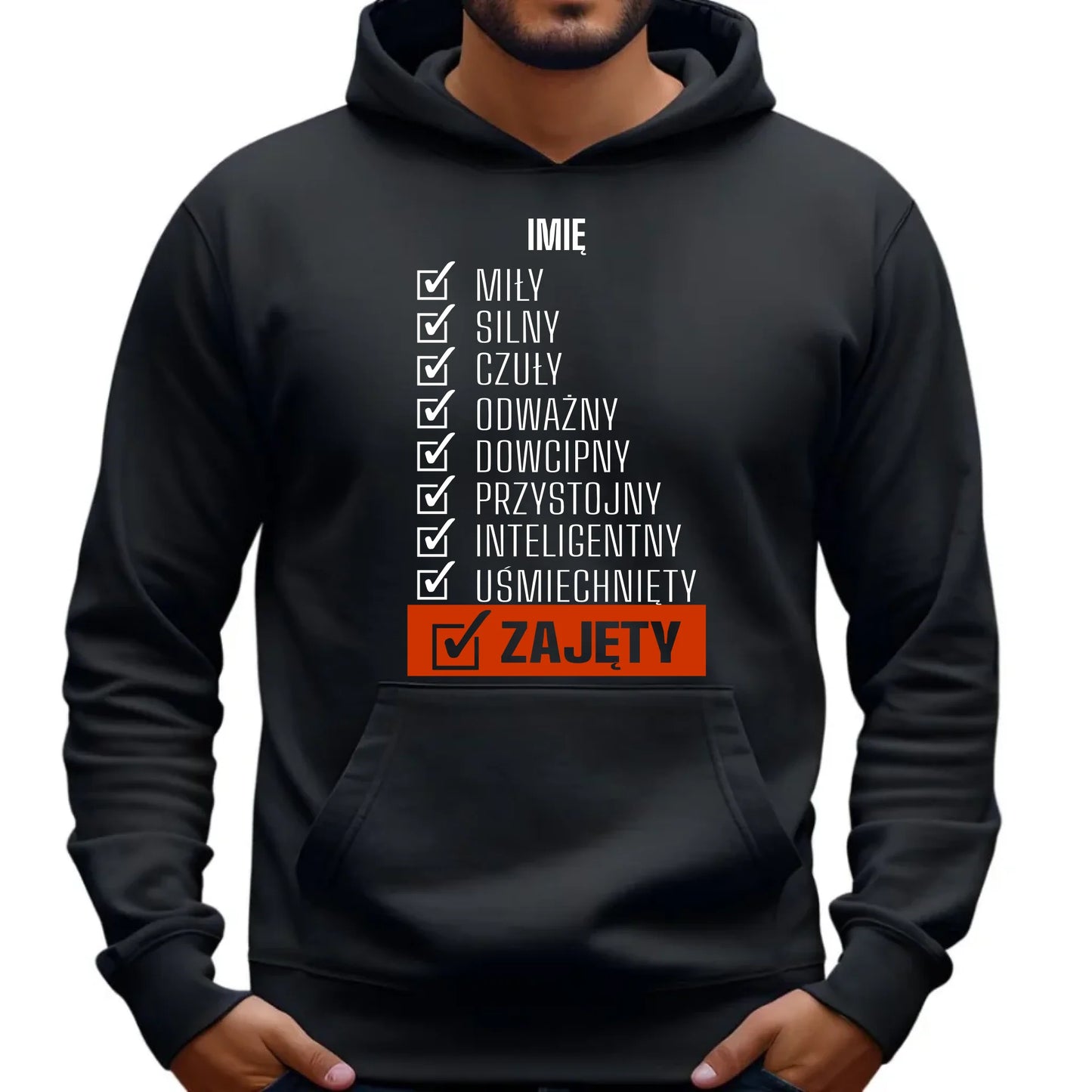 Bluza męska z kapturem - Zajęty prezent dla chłopaka męża narzeczonego - personalizowana DCH05 - StoryCups.pl