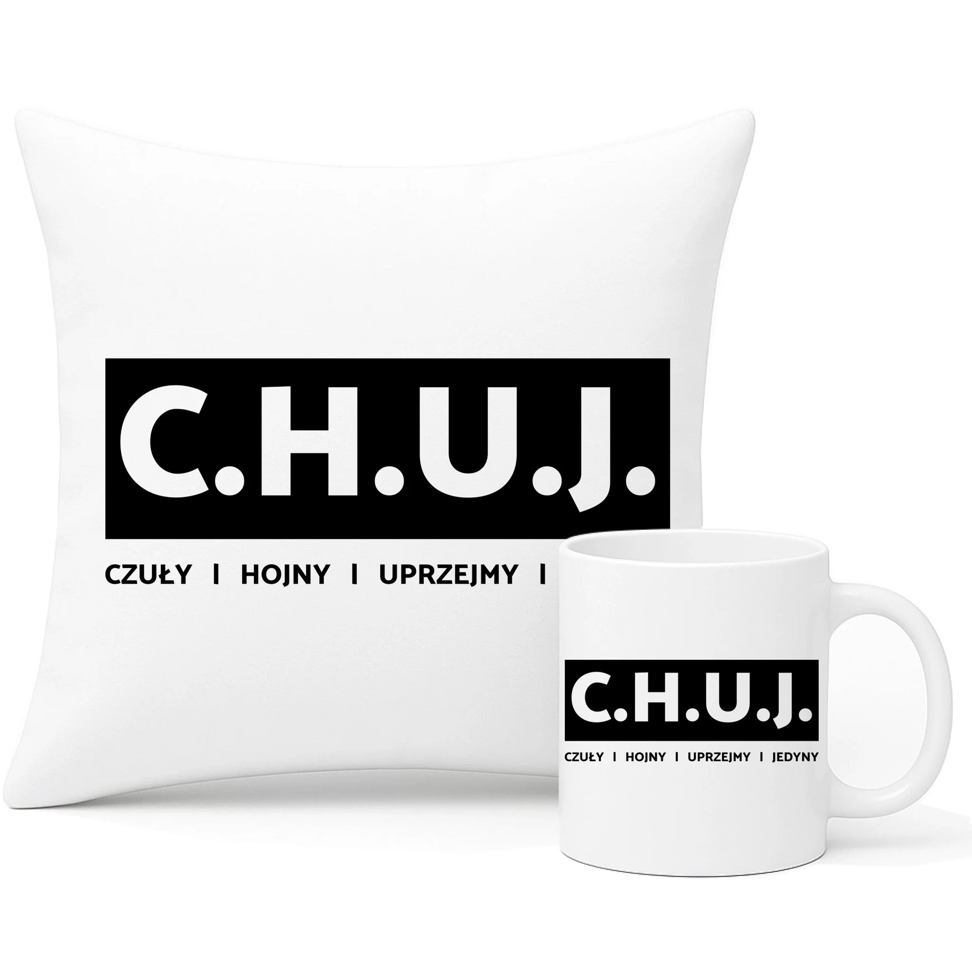 Zestaw poduszka i kubek - prezent dla kolegi na Dzień Chłopaka przyjaciela - C.H.U.J. - bez cenzury DCH12 - StoryCups.pl