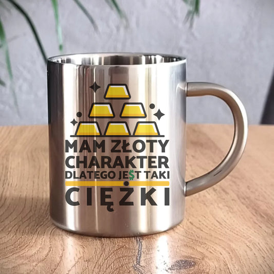 Kubek metalowy - prezent dla chłopaka - Złoty charakter DCH16 - StoryCups.pl
