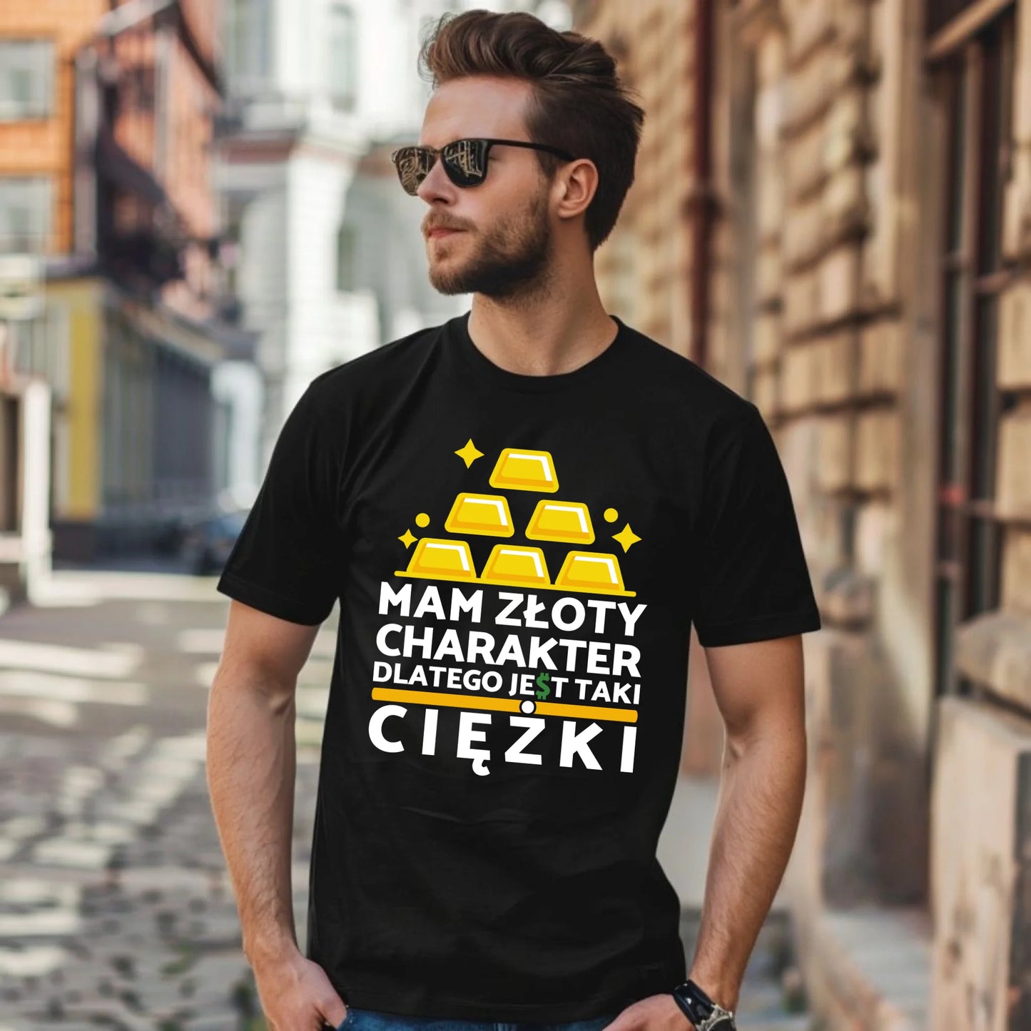 Koszulka męska - prezent dla chłopaka - Złoty charakter DCH16 - Koszulka męska / Czarny / XS - StoryCups.pl