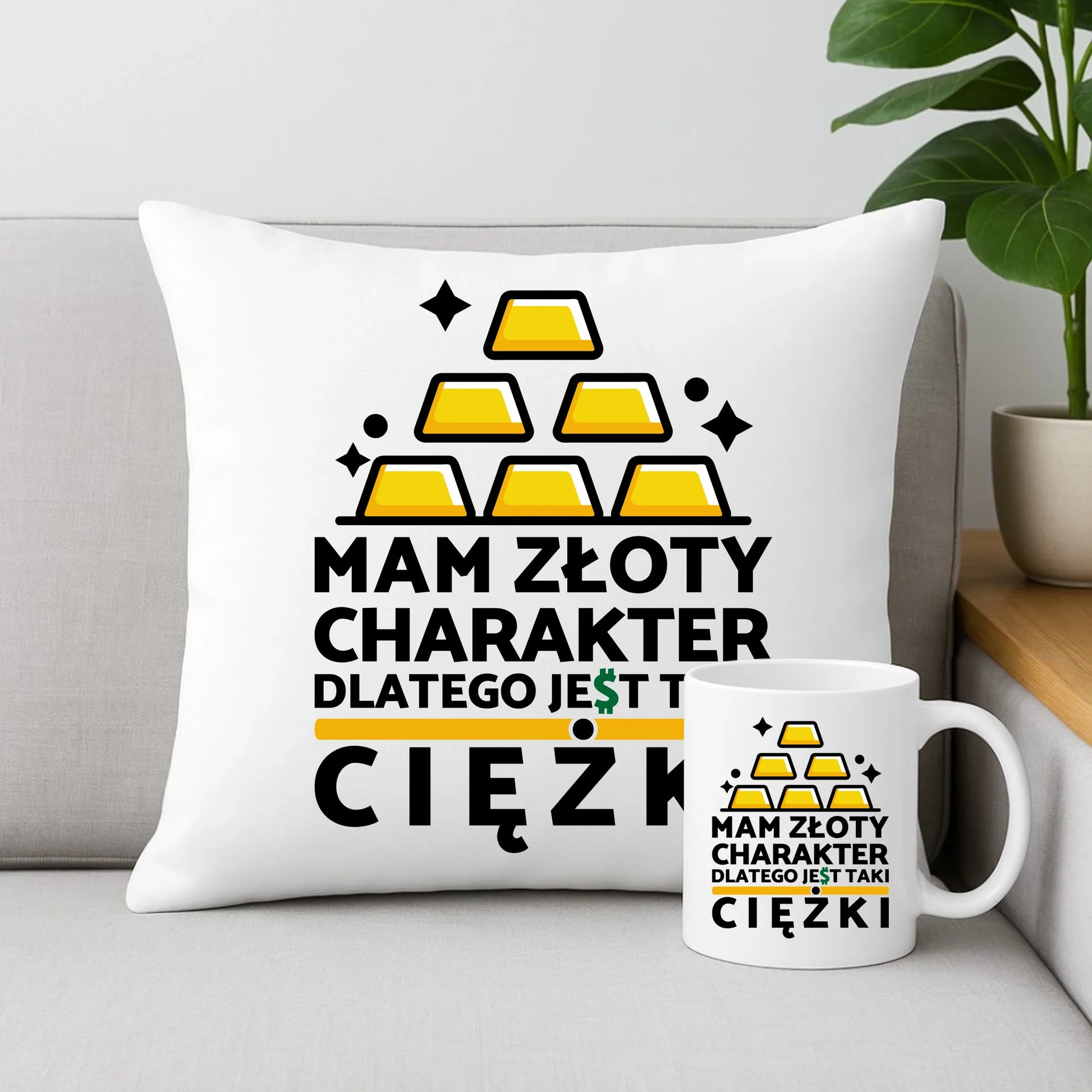 Zestaw poduszka i kubek - prezent dla chłopaka - Złoty charakter DCH16 - StoryCups.pl