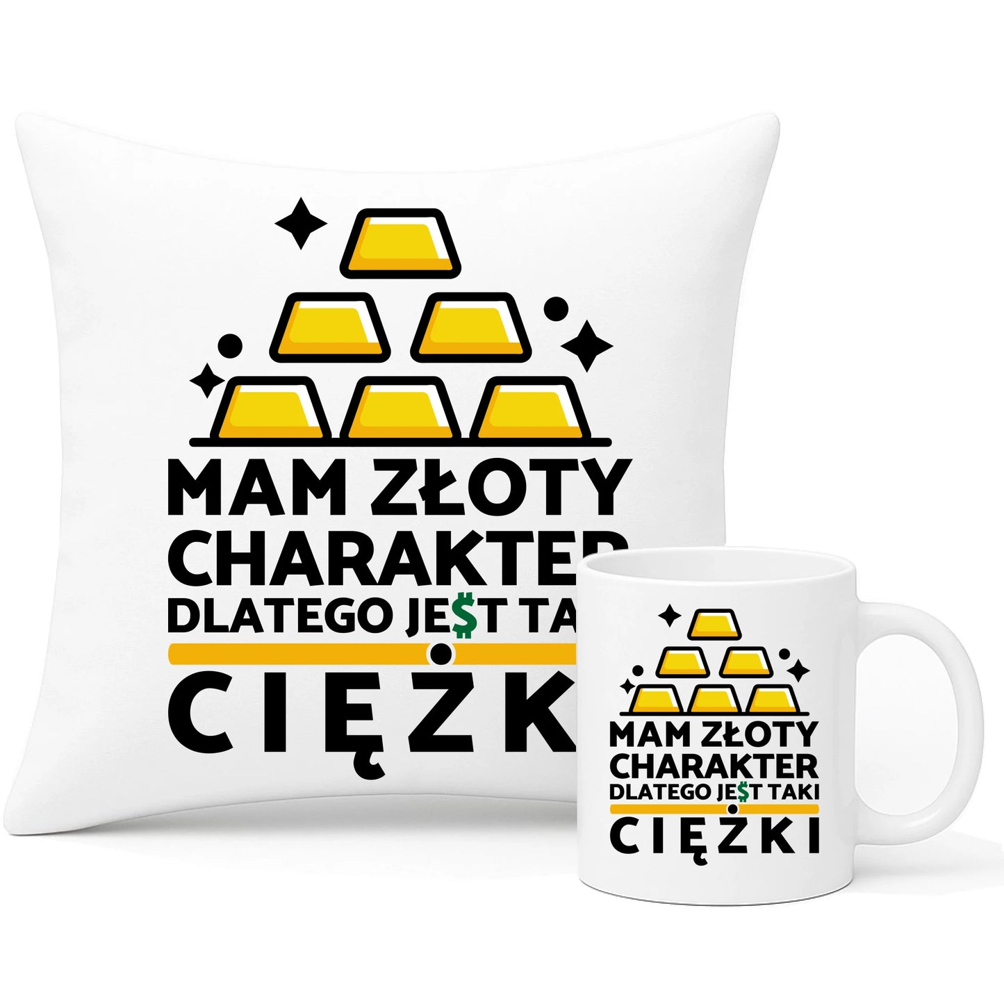 Zestaw poduszka i kubek - prezent dla chłopaka - Złoty charakter DCH16 - StoryCups.pl