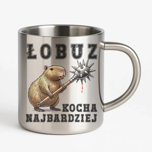 Kubek metalowy - prezent dla chłopaka - Łobuz kapibara z maczugą DCH17 - StoryCups.pl