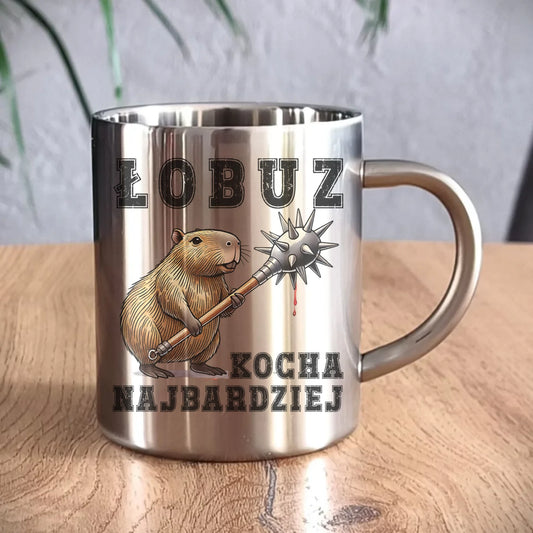 Kubek metalowy - prezent dla chłopaka - Łobuz kapibara z maczugą DCH17 - StoryCups.pl