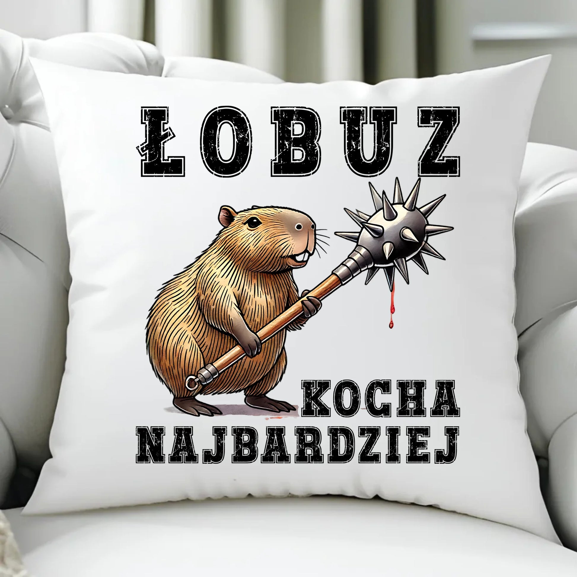 Poduszka - prezent dla chłopaka - Łobuz kapibara z maczugą DCH17 - StoryCups.pl