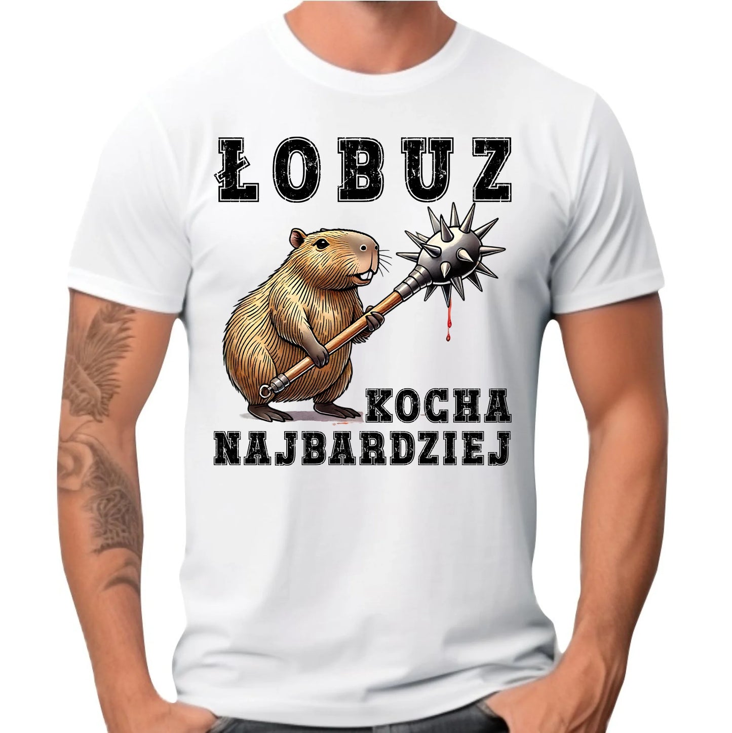 Koszulka męska - prezent dla chłopaka - Łobuz kapibara z maczugą DCH17 - StoryCups.pl