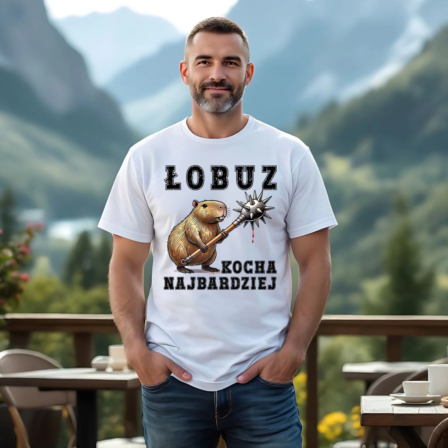 Koszulka męska - prezent dla chłopaka - Łobuz kapibara z maczugą DCH17 - StoryCups.pl