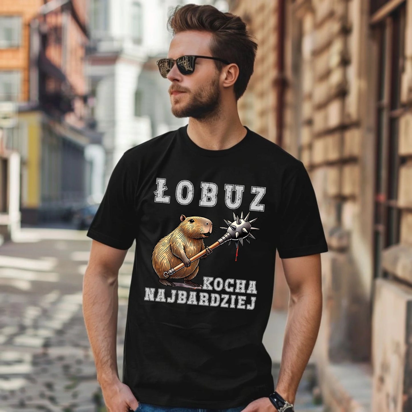 Koszulka męska - prezent dla chłopaka - Łobuz kapibara z maczugą DCH17 - StoryCups.pl