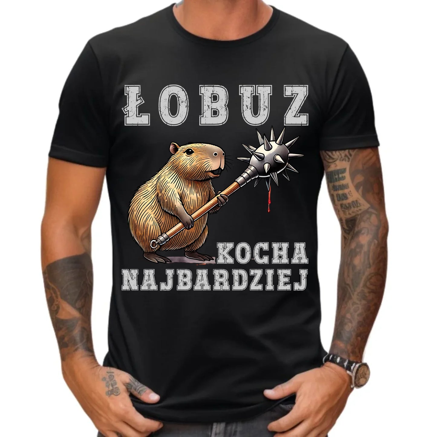 Koszulka męska - prezent dla chłopaka - Łobuz kapibara z maczugą DCH17 - StoryCups.pl