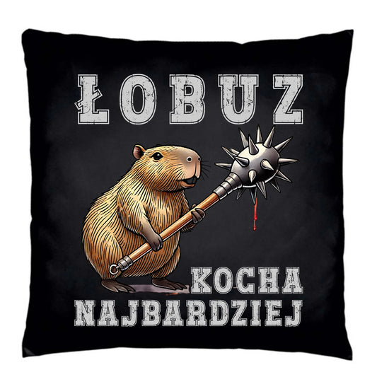Poduszka dekoracyjna - prezent dla chłopaka - Łobuz kapibara z maczugą DCH17 - StoryCups.pl