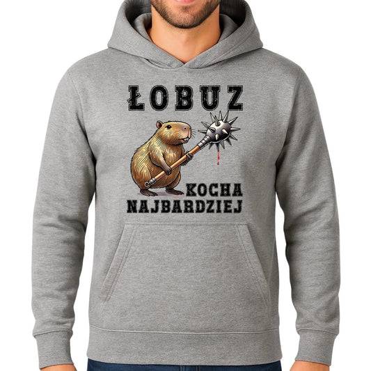 Bluza męska z kapturem - prezent dla chłopaka - Łobuz kapibara z maczugą DCH17 - StoryCups.pl
