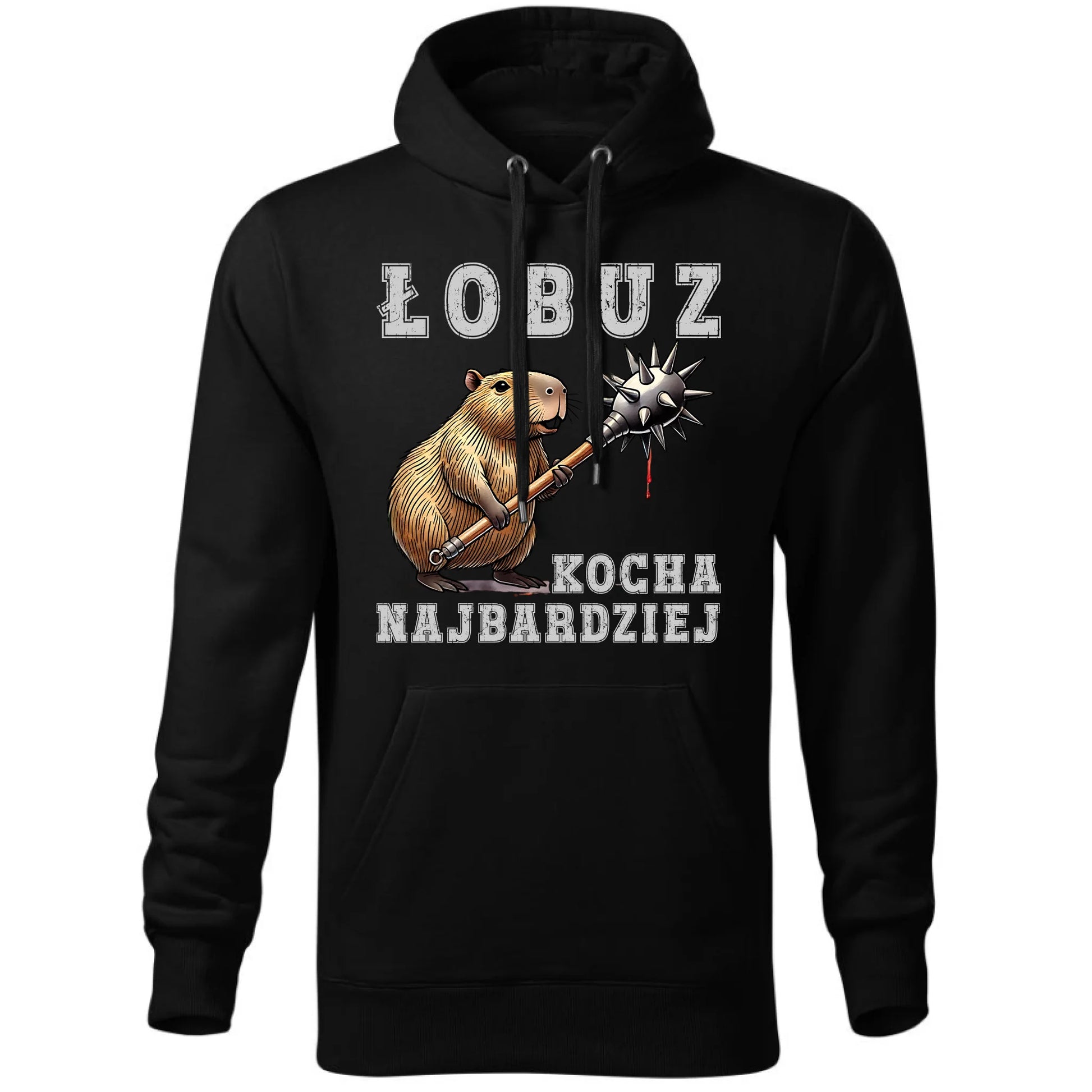 Bluza męska z kapturem - prezent dla chłopaka - Łobuz kapibara z maczugą DCH17 - StoryCups.pl