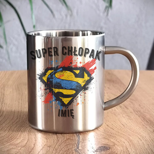 Kubek metalowy - prezent na Dzień Chłopaka - Super Chłopak - personalizowany DCH18 - StoryCups.pl