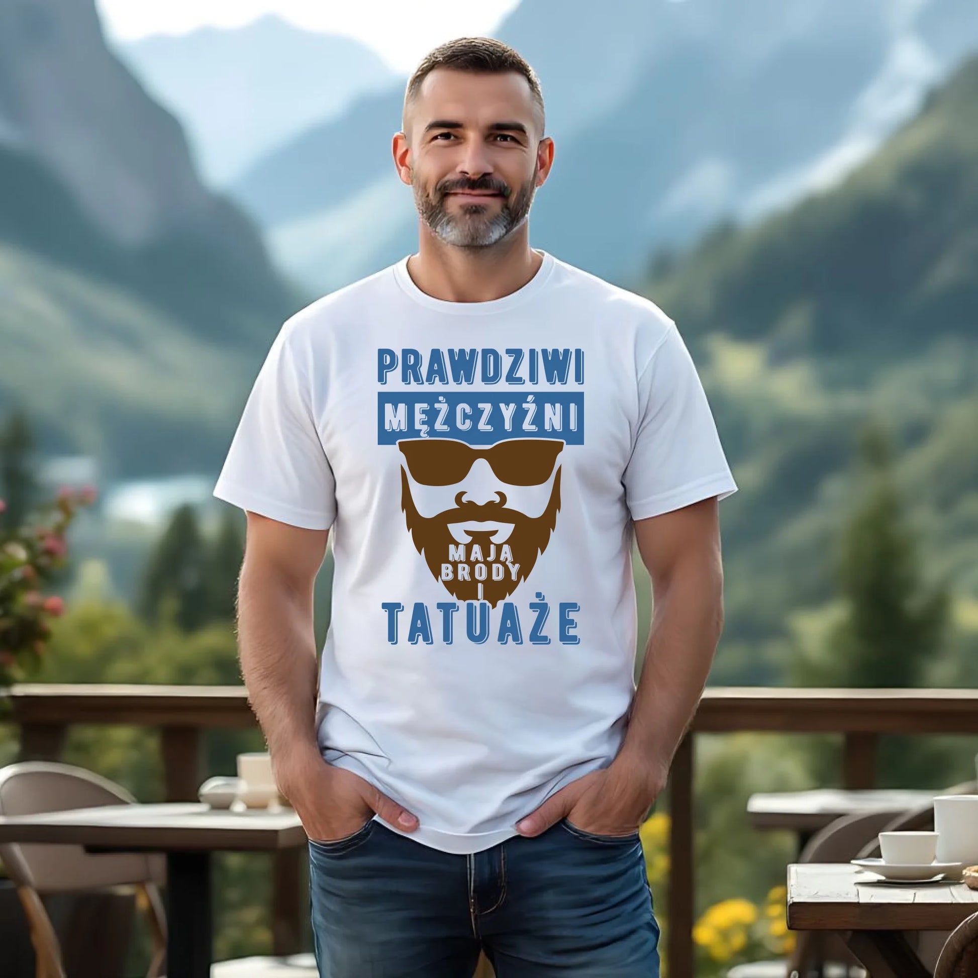 Koszulka męska - Prezent dla faceta - Prawdziwi mężczyźni mają brody i tatuaże DCH22 - StoryCups.pl