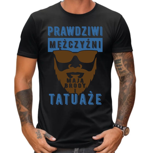 Koszulka męska - Prezent dla faceta - Prawdziwi mężczyźni mają brody i tatuaże DCH22 - StoryCups.pl