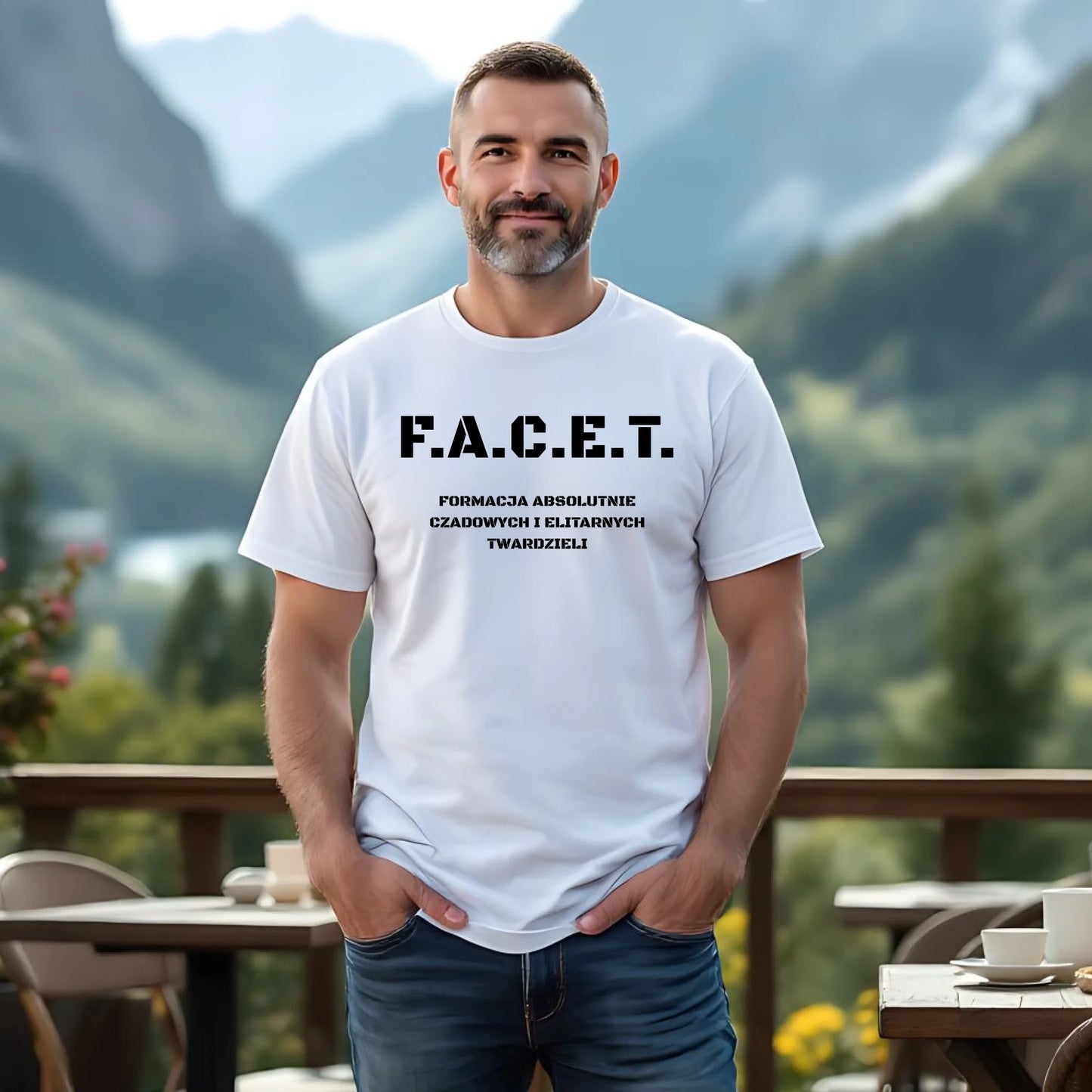 Śmieszna koszulka męska - Prezent dla chłopaka kolegi - F.A.C.E.T. Formacja Absolutnie Czadowych i Elitarnych Twardzieli DCH23 - StoryCups.pl