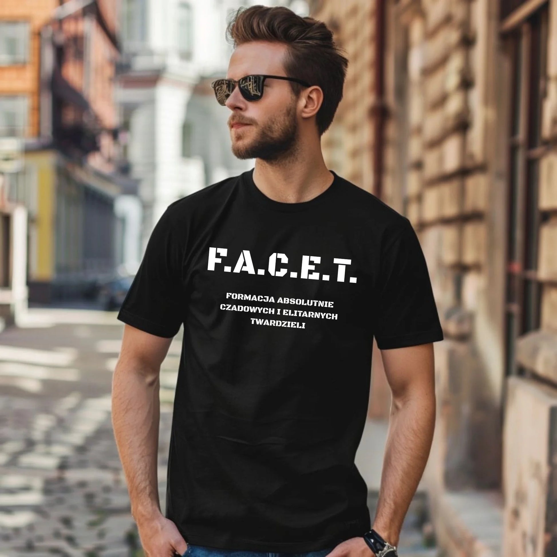 Śmieszna koszulka męska - Prezent dla chłopaka kolegi - F.A.C.E.T. Formacja Absolutnie Czadowych i Elitarnych Twardzieli DCH23 - StoryCups.pl