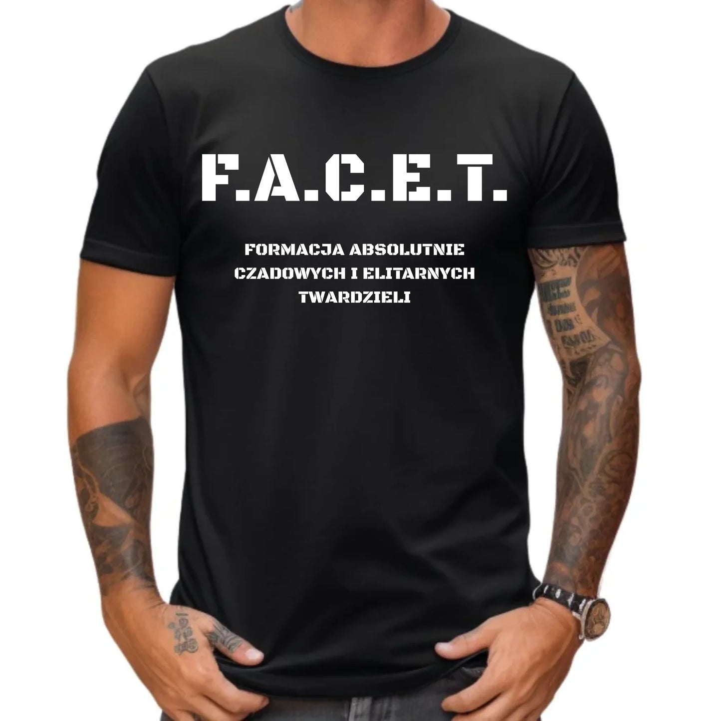 Śmieszna koszulka męska - Prezent dla chłopaka kolegi - F.A.C.E.T. Formacja Absolutnie Czadowych i Elitarnych Twardzieli DCH23 - StoryCups.pl