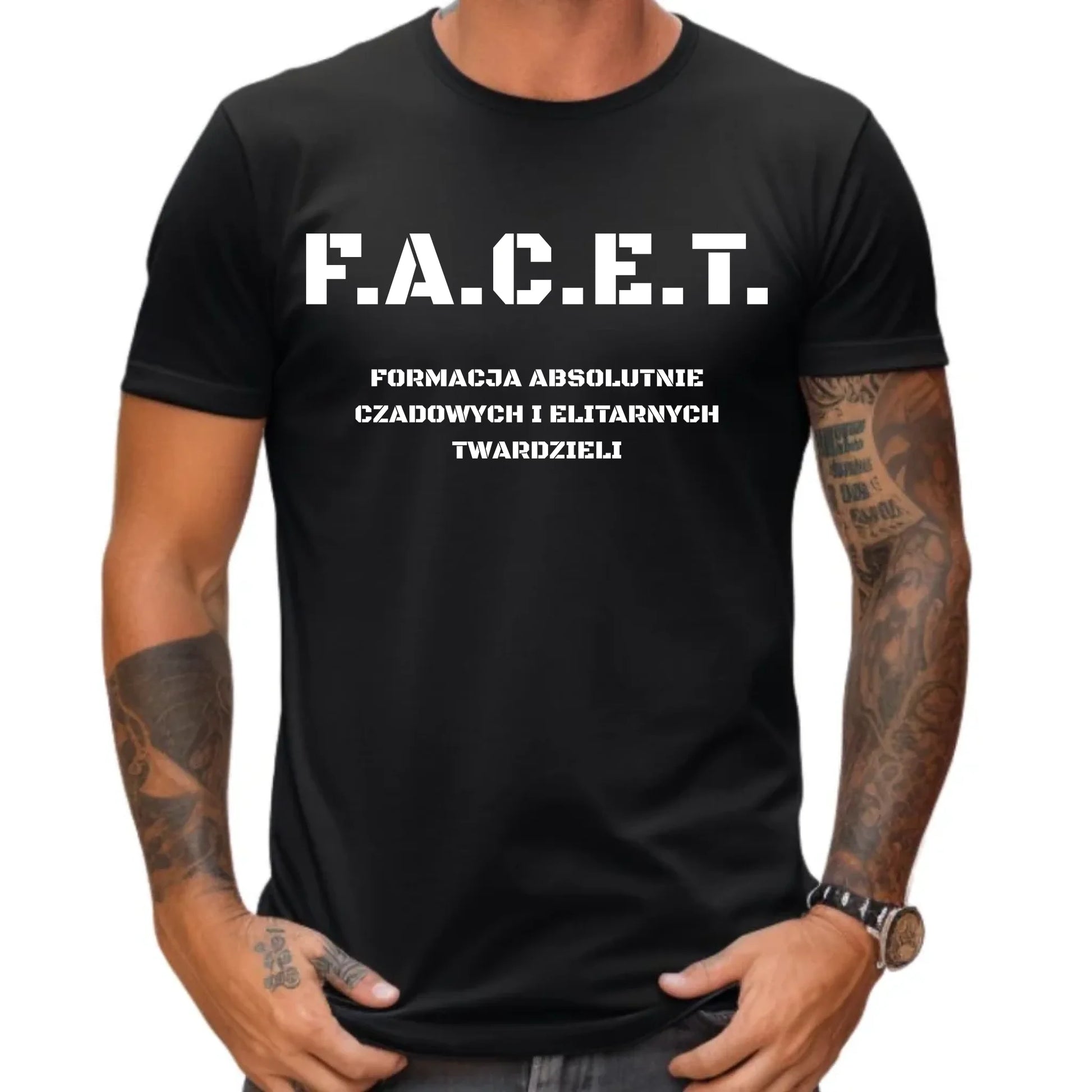 Śmieszna koszulka męska - Prezent dla chłopaka kolegi - F.A.C.E.T. Formacja Absolutnie Czadowych i Elitarnych Twardzieli DCH23 - StoryCups.pl