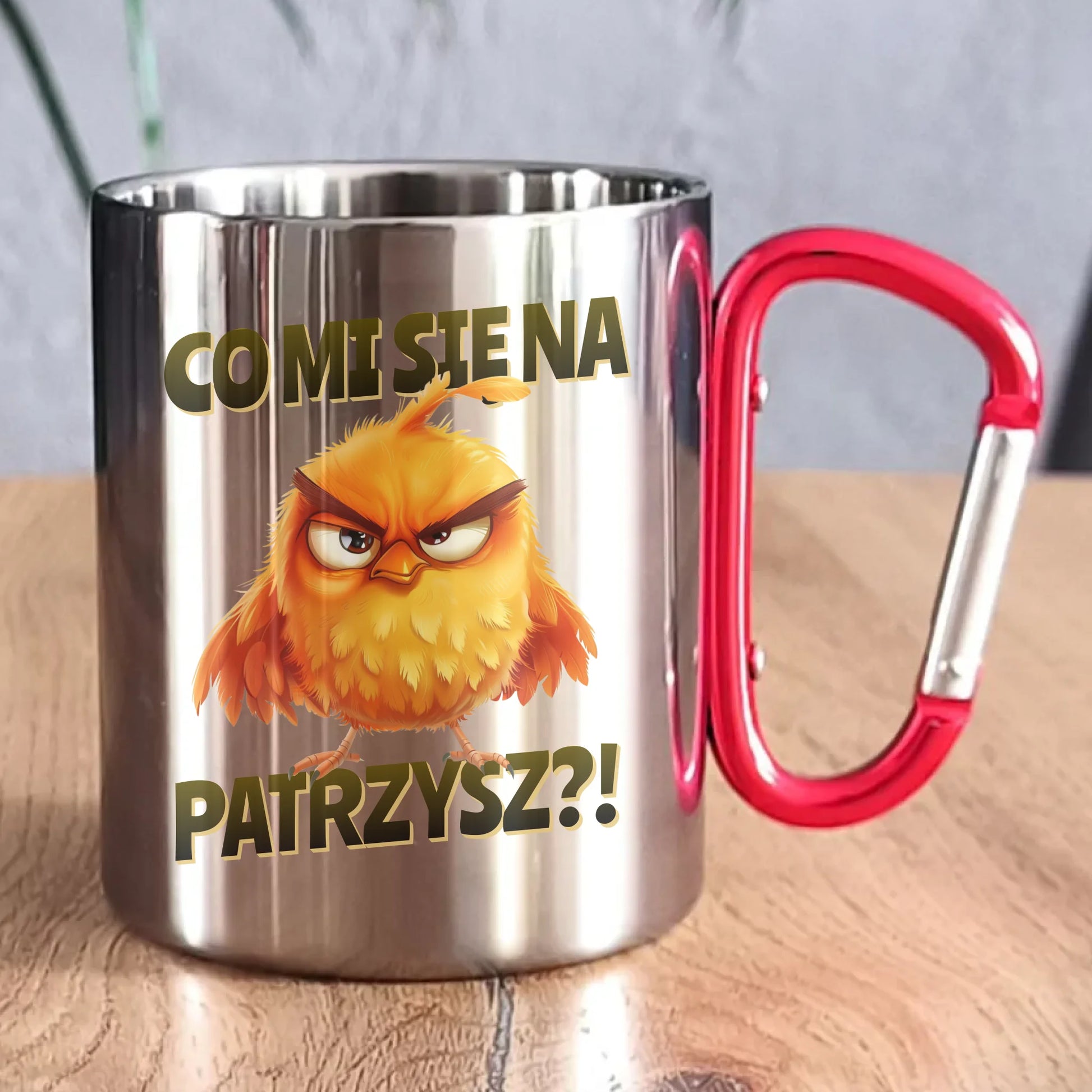 Kubek metalowy - Prezent dla chłopaka kolegi - Co mi się na ptaka patrzysz DCH24 - StoryCups.pl