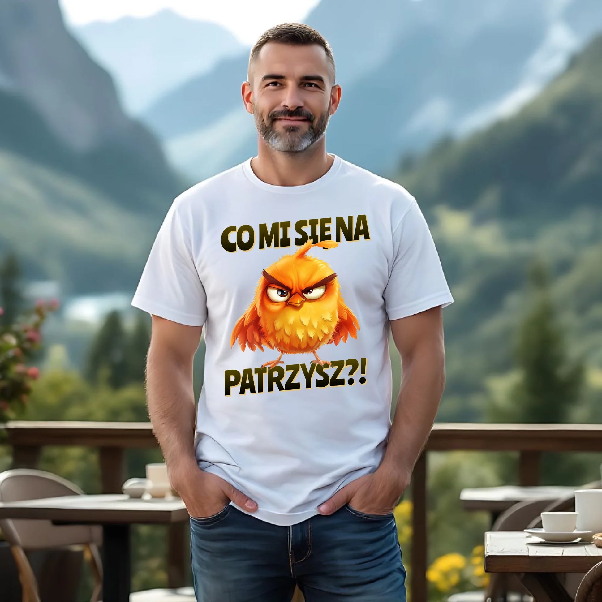 Śmieszna koszulka męska - Prezent dla chłopaka kolegi - Co mi się na ptaka patrzysz DCH24 - StoryCups.pl