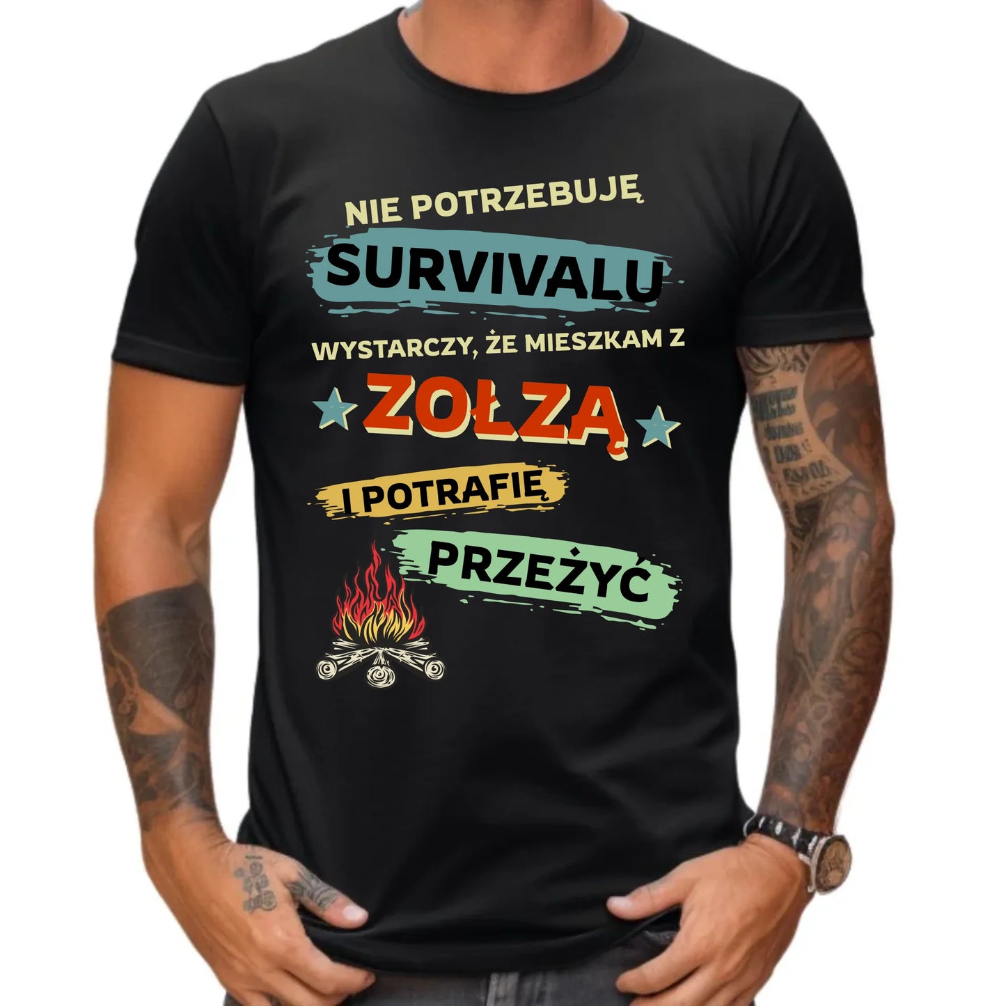 Koszulka męska – Prezent dla chłopaka męża - Nie potrzebuję survivalu, mieszkam z zołzą DCH25 - StoryCups.pl