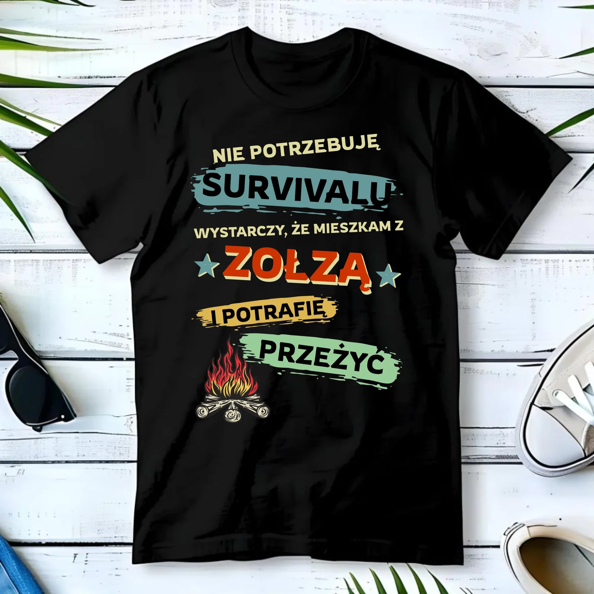 Koszulka męska – Prezent dla chłopaka męża - Nie potrzebuję survivalu, mieszkam z zołzą DCH25 - StoryCups.pl
