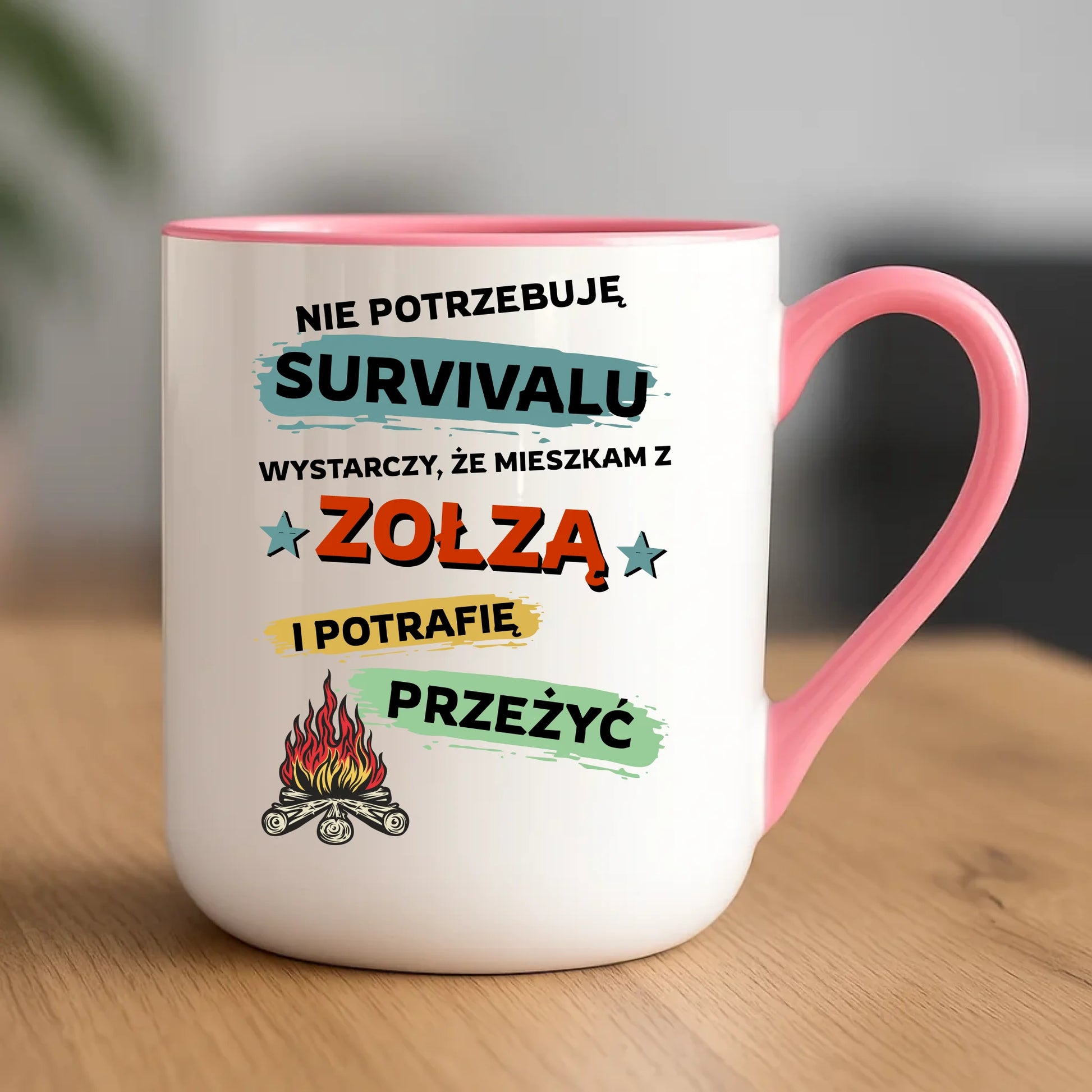 Kubek elegant – Prezent dla chłopaka męża - Nie potrzebuję survivalu, mieszkam z zołzą DCH25 - StoryCups.pl