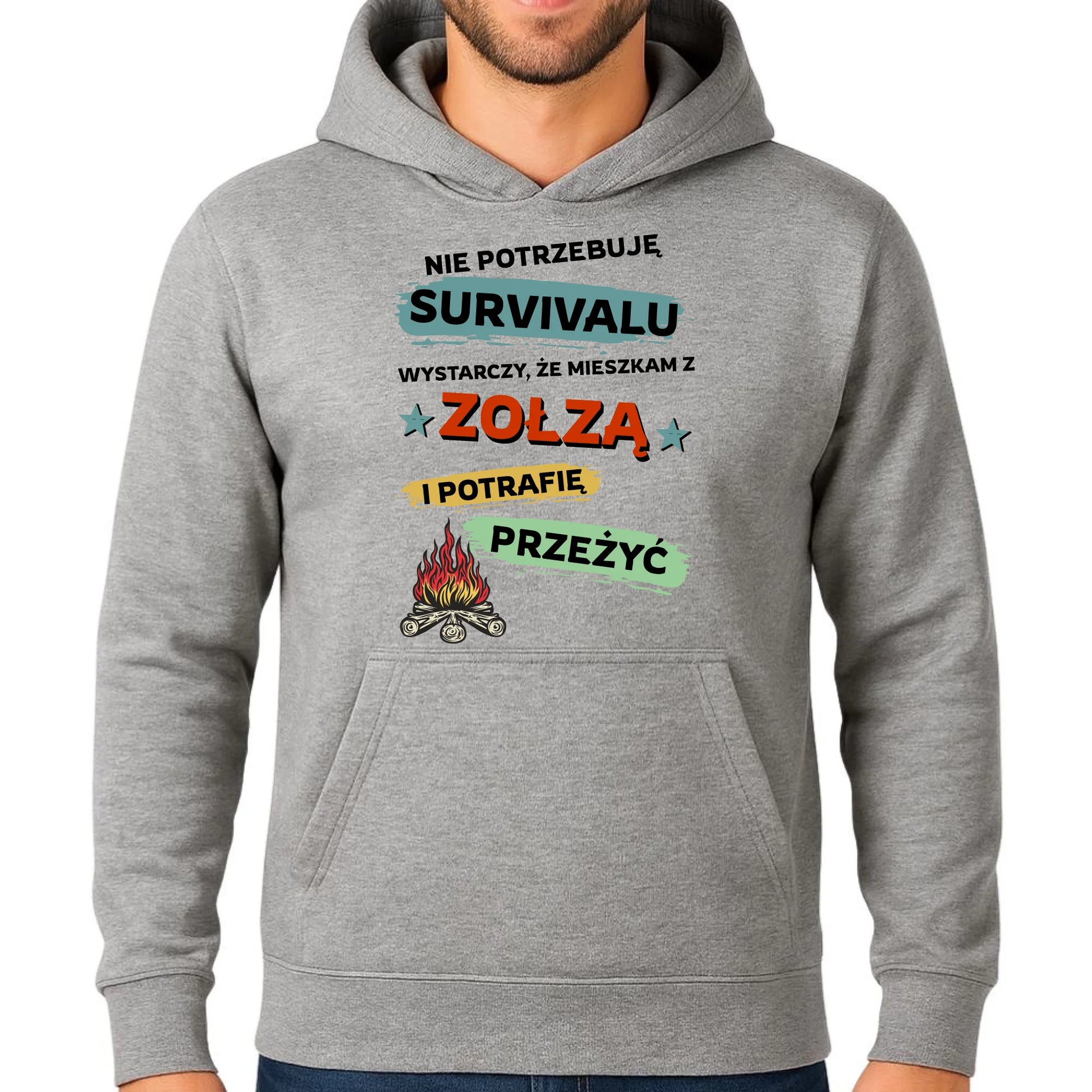 Bluza męska z kapturem – Prezent dla chłopaka męża - Nie potrzebuję survivalu, mieszkam z zołzą DCH25 - StoryCups.pl