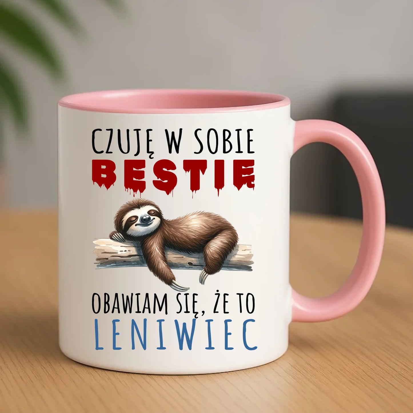 Śmieszny kubek z nadrukiem – Czuję w sobie bestię, obawiam się że to leniwiec – prezent DCH26 - StoryCups.pl