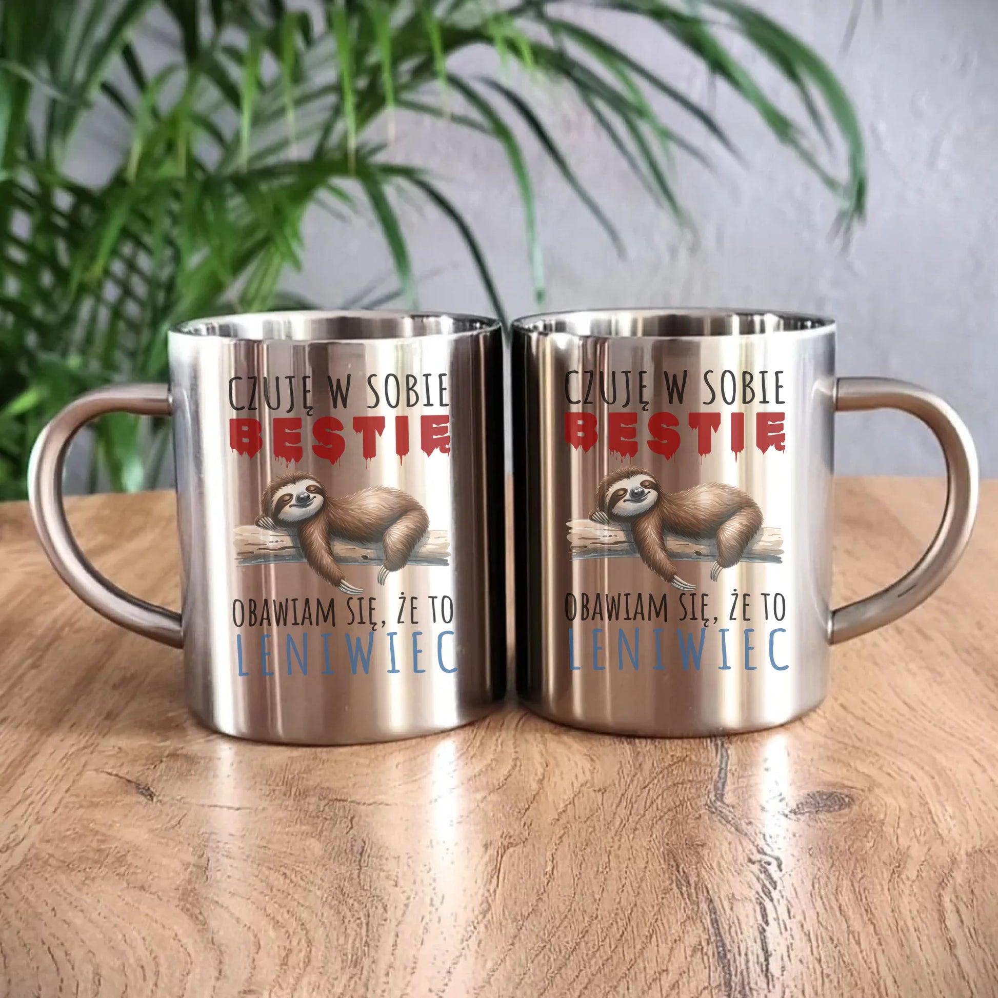 Kubek metalowy – Czuję w sobie bestię, obawiam się że to leniwiec – prezent DCH26 - StoryCups.pl
