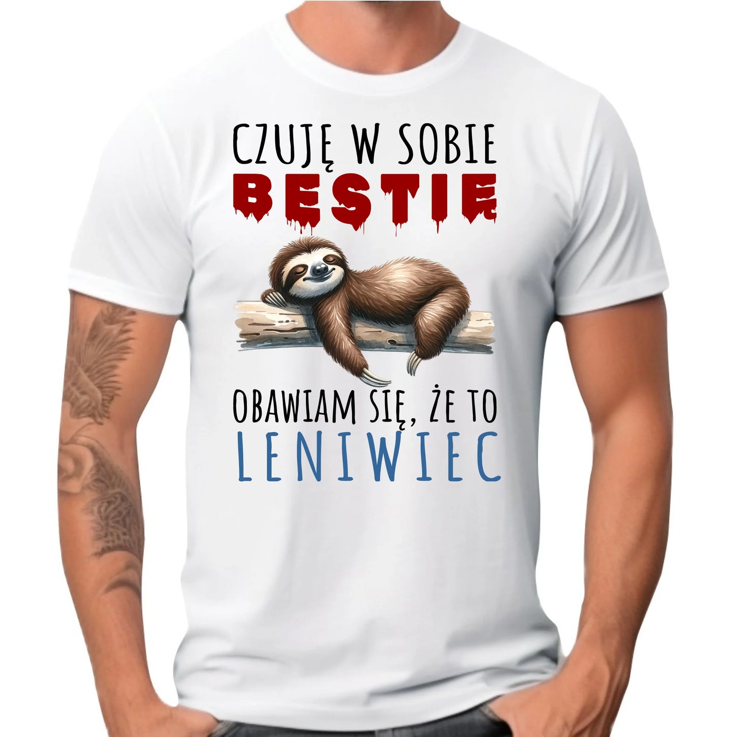 Koszulka męska – Czuję w sobie bestię, obawiam się że to leniwiec – śmieszny prezent DCH26 - StoryCups.pl