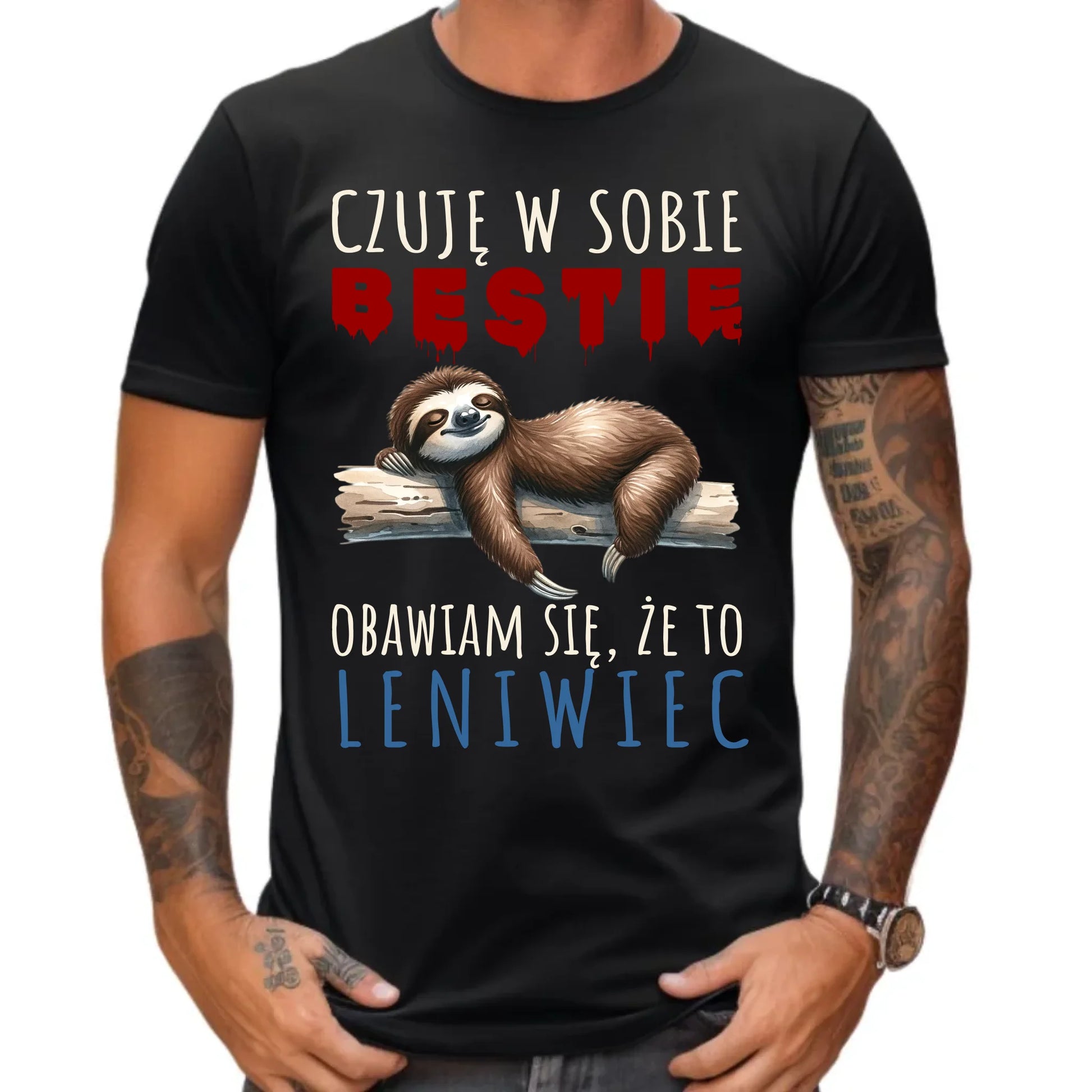 Koszulka męska – Czuję w sobie bestię, obawiam się że to leniwiec – śmieszny prezent DCH26 - StoryCups.pl