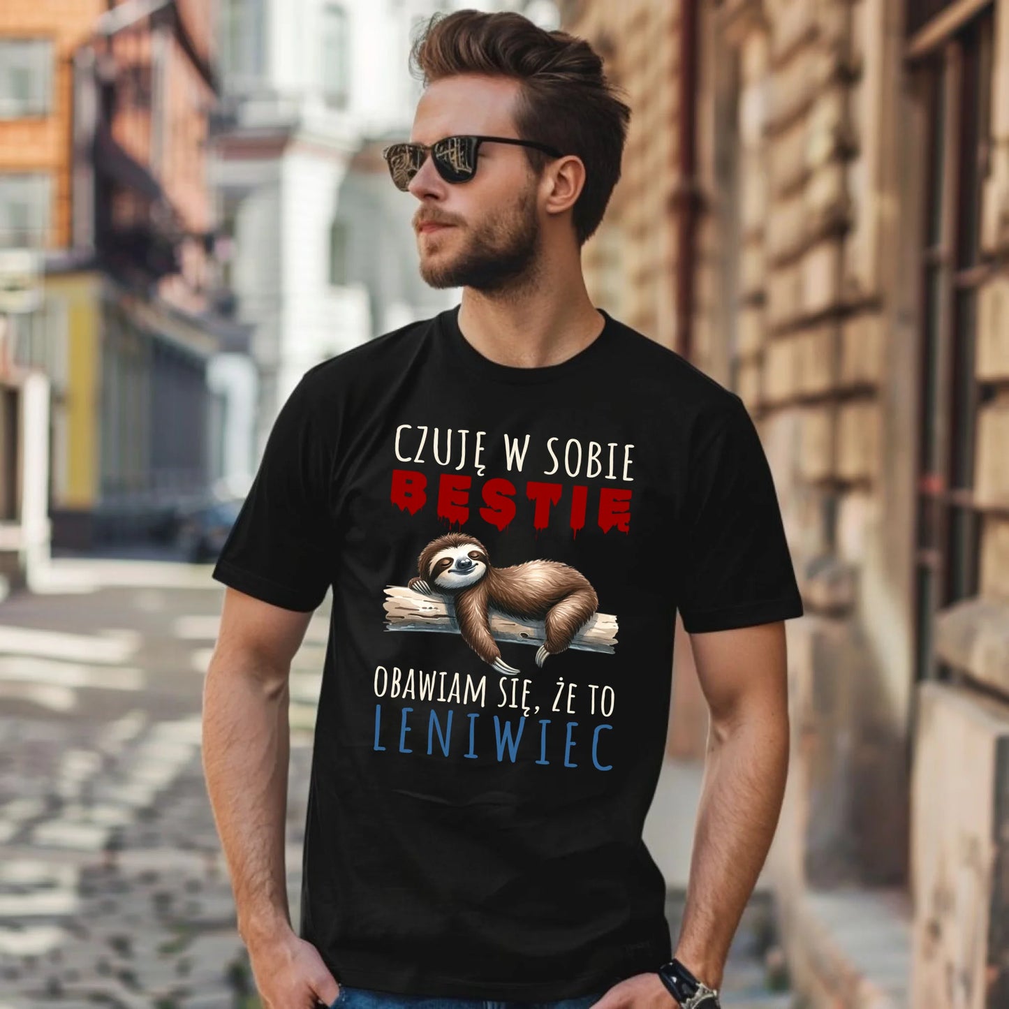 Koszulka męska – Czuję w sobie bestię, obawiam się że to leniwiec – śmieszny prezent DCH26 - StoryCups.pl