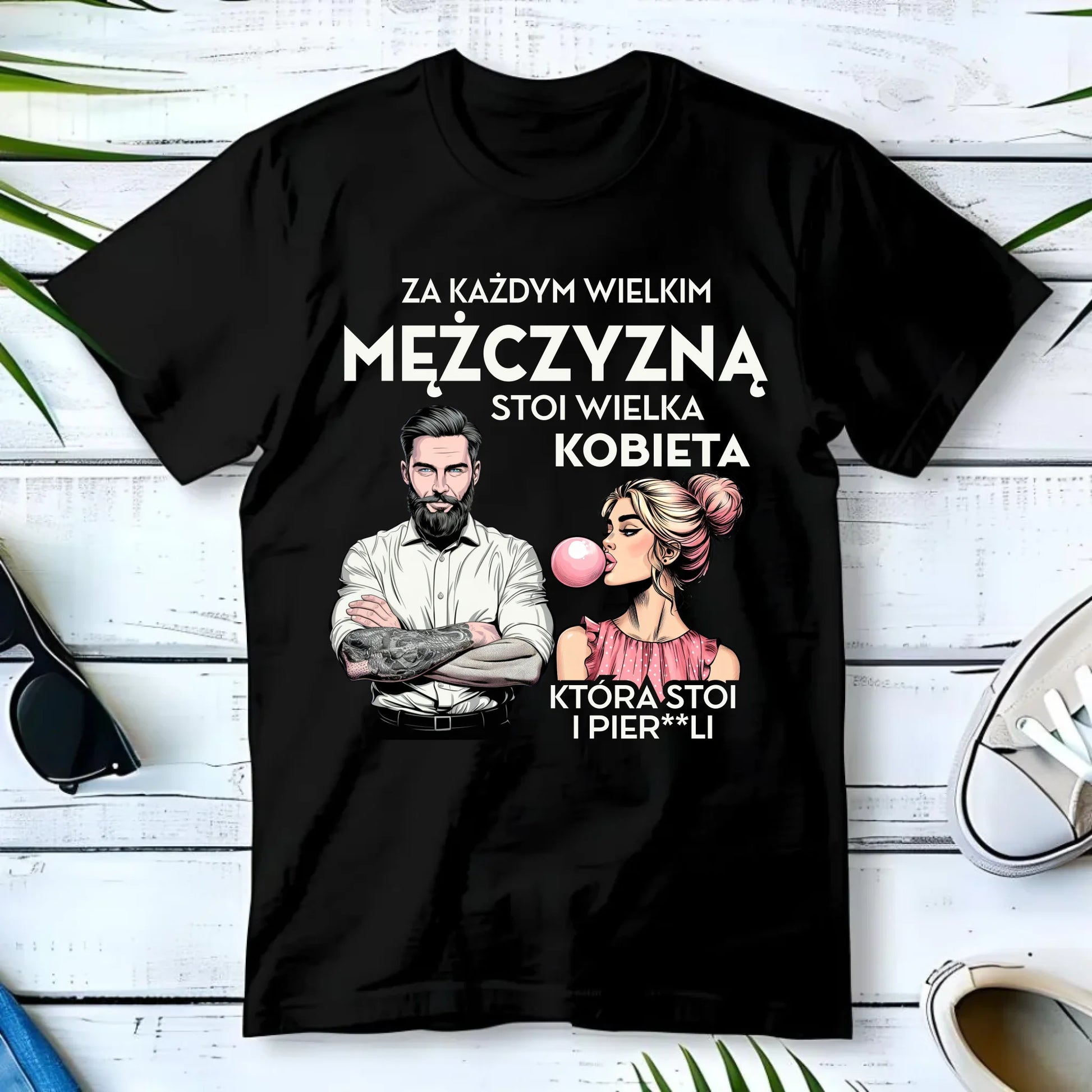 Koszulka męska - Za każdym wielkim mężczyzną stoi wielka kobieta - śmieszny nadruk DCH27 - StoryCups.pl