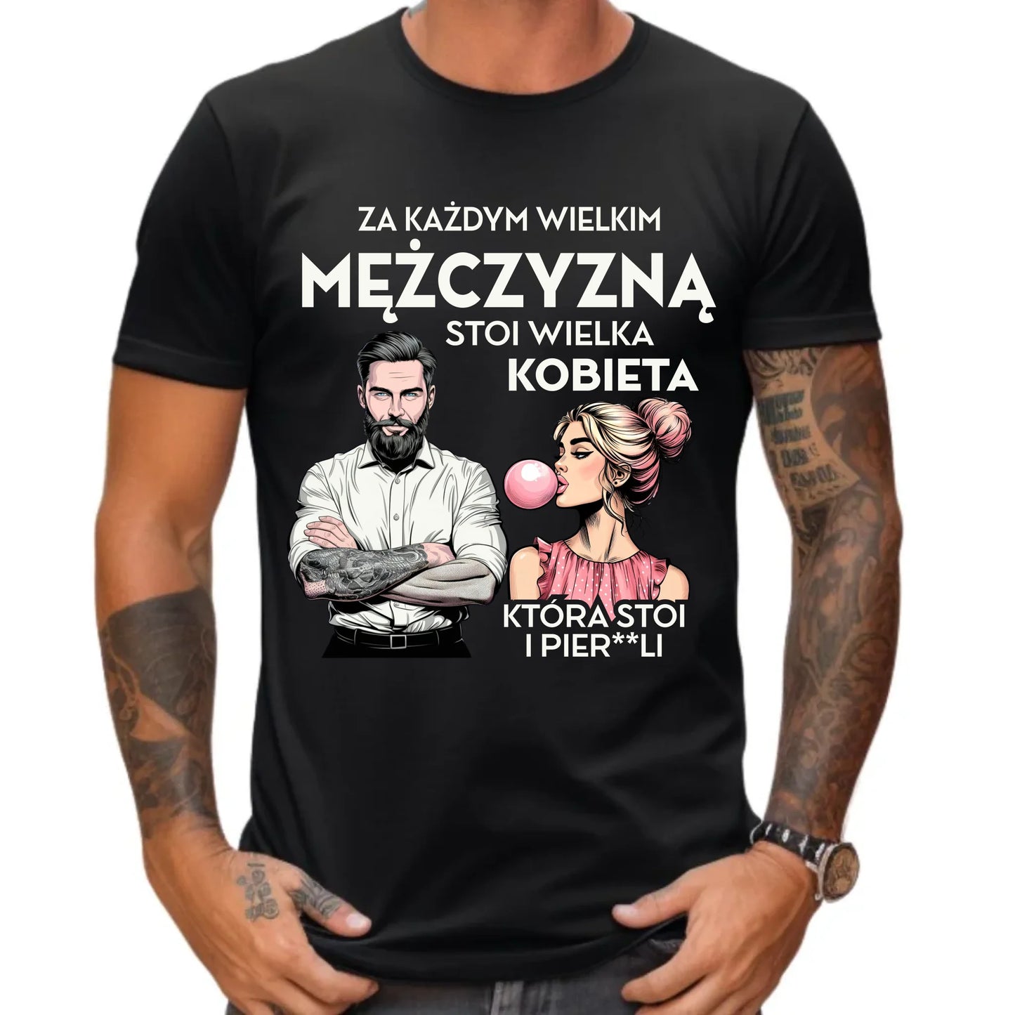 Koszulka męska - Za każdym wielkim mężczyzną stoi wielka kobieta - śmieszny nadruk DCH27 - StoryCups.pl