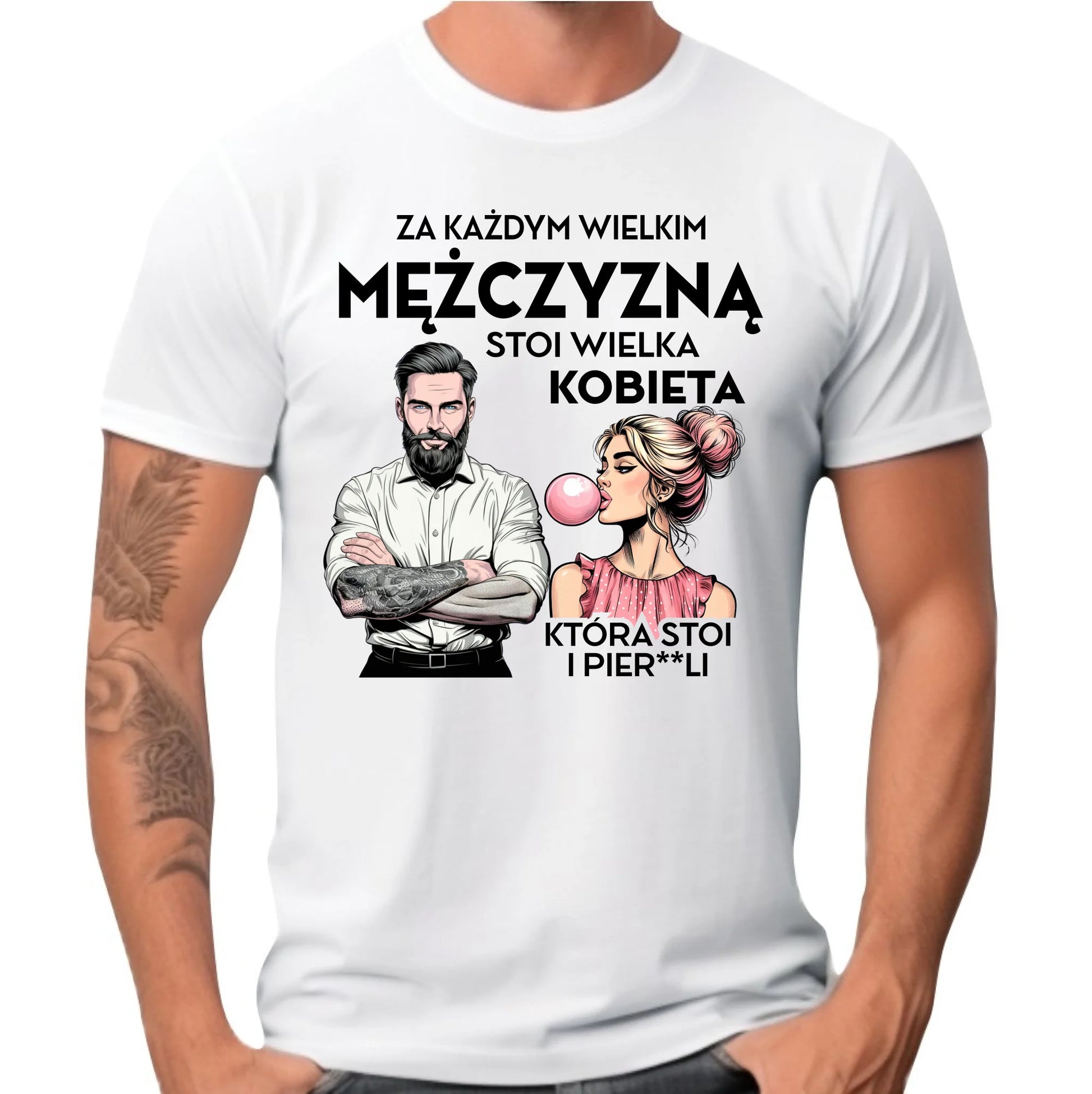 Koszulka męska - Za każdym wielkim mężczyzną stoi wielka kobieta - śmieszny nadruk DCH27 - StoryCups.pl
