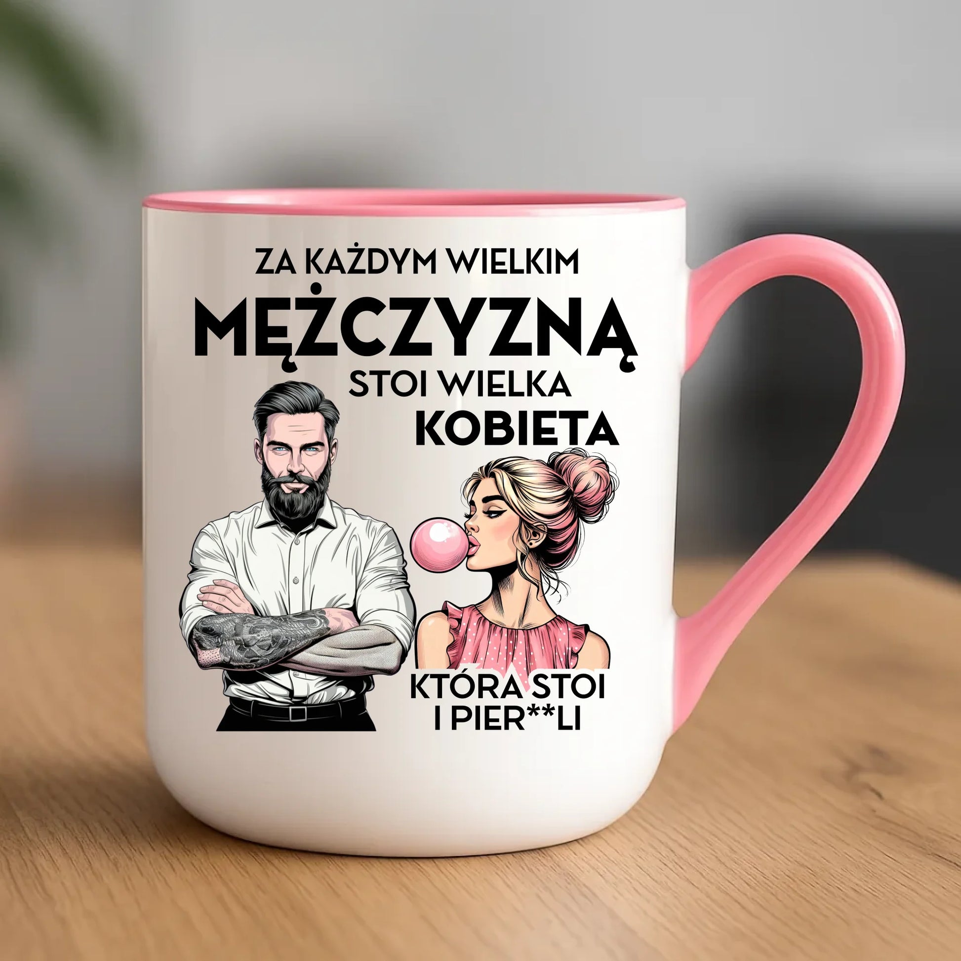 Kubek elegant - Prezent dla niego - Za każdym wielkim mężczyzną stoi wielka kobieta DCH27 - StoryCups.pl