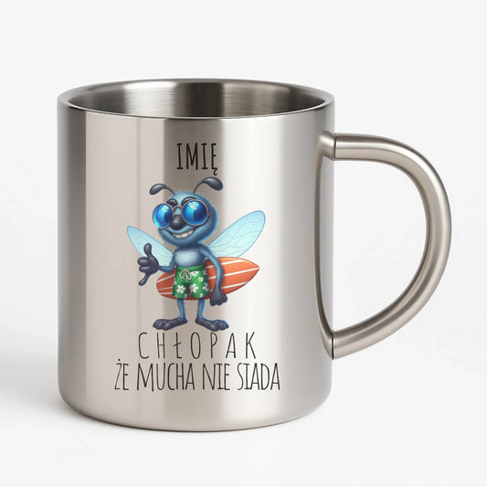 Kubek metalowy - prezent dla chłopaka - Mucha nie siada essa - personalizowany DCH29 - StoryCups.pl