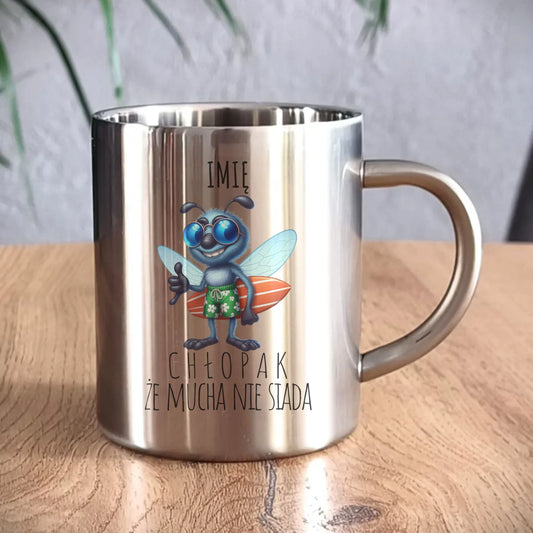 Kubek metalowy - prezent dla chłopaka - Mucha nie siada essa - personalizowany DCH29 - StoryCups.pl