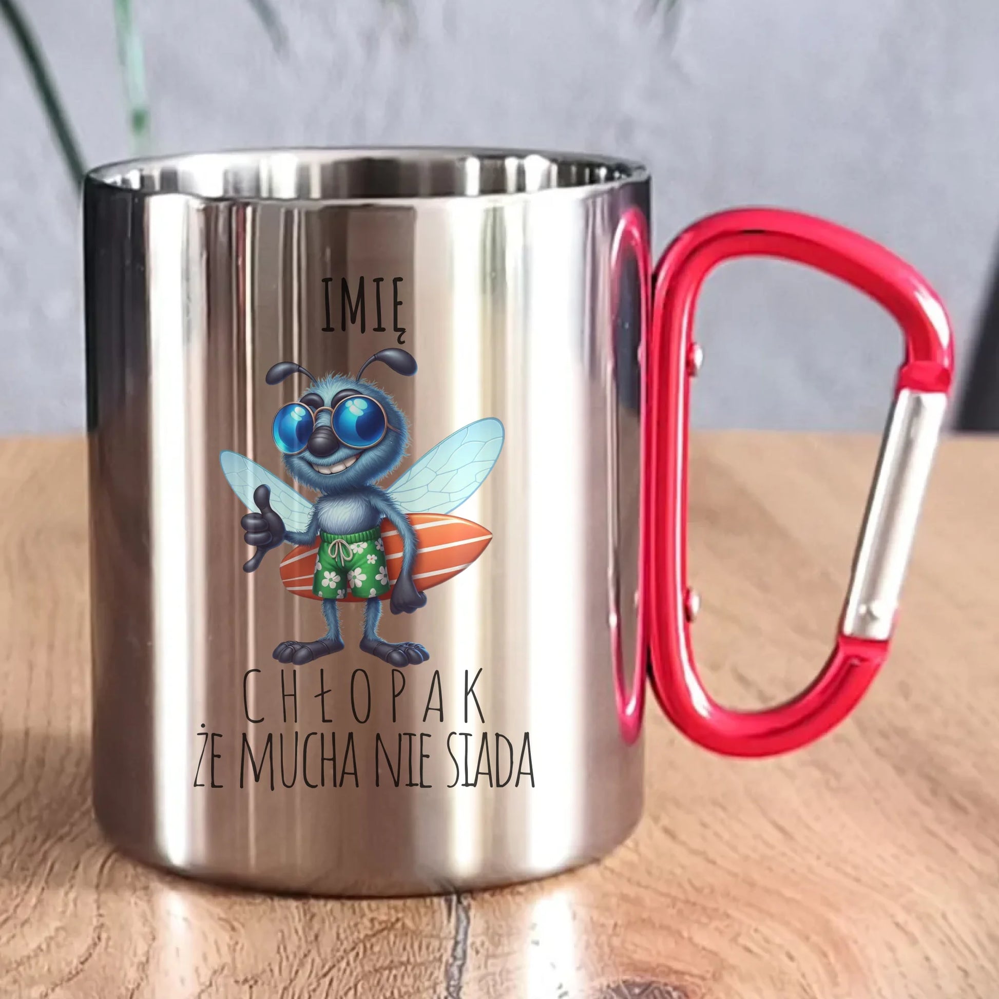 Kubek metalowy - prezent dla chłopaka - Mucha nie siada essa - personalizowany DCH29 - StoryCups.pl