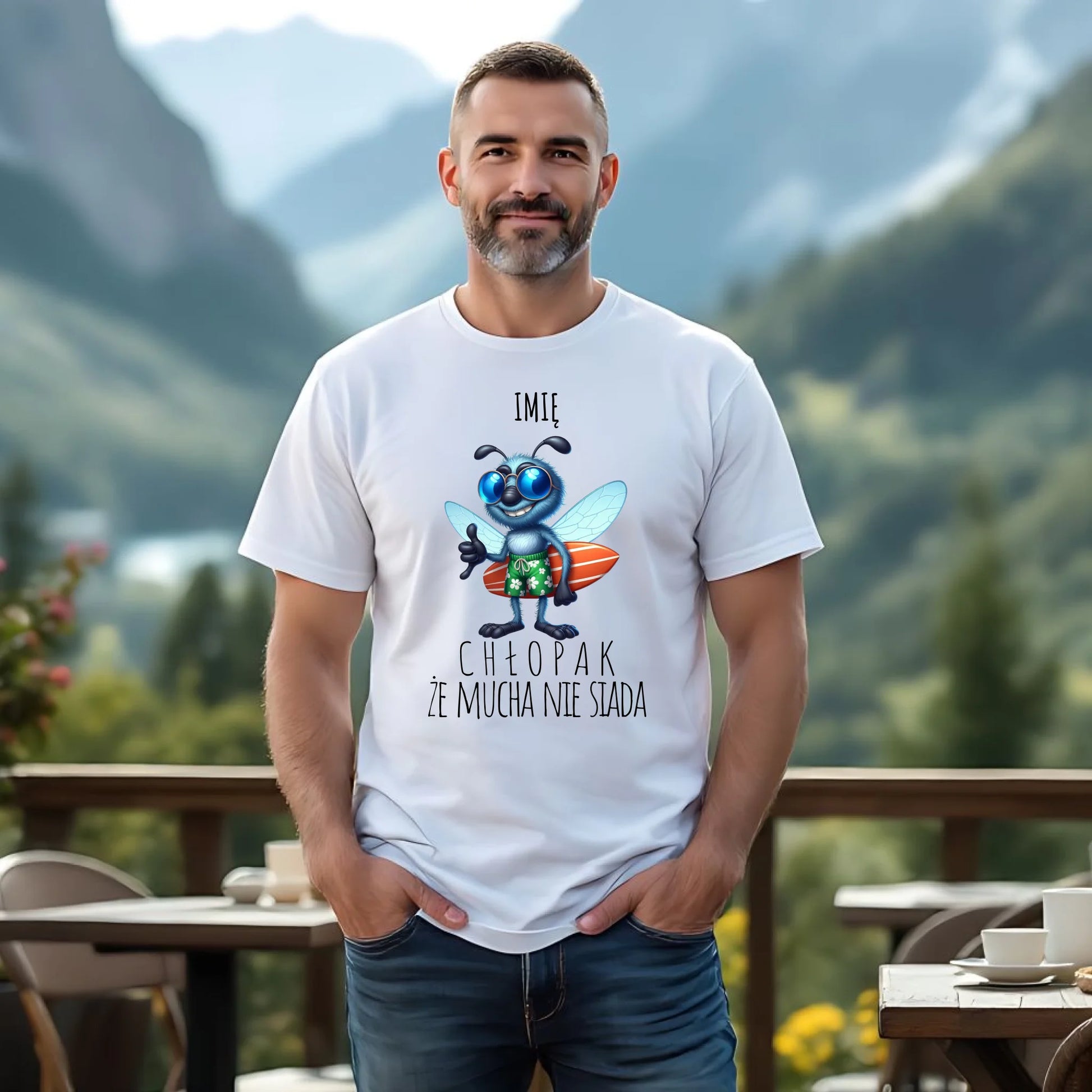 Koszulka męska - prezent dla chłopaka - Chłopak, że mucha nie siada essa - personalizowana DCH29 - StoryCups.pl