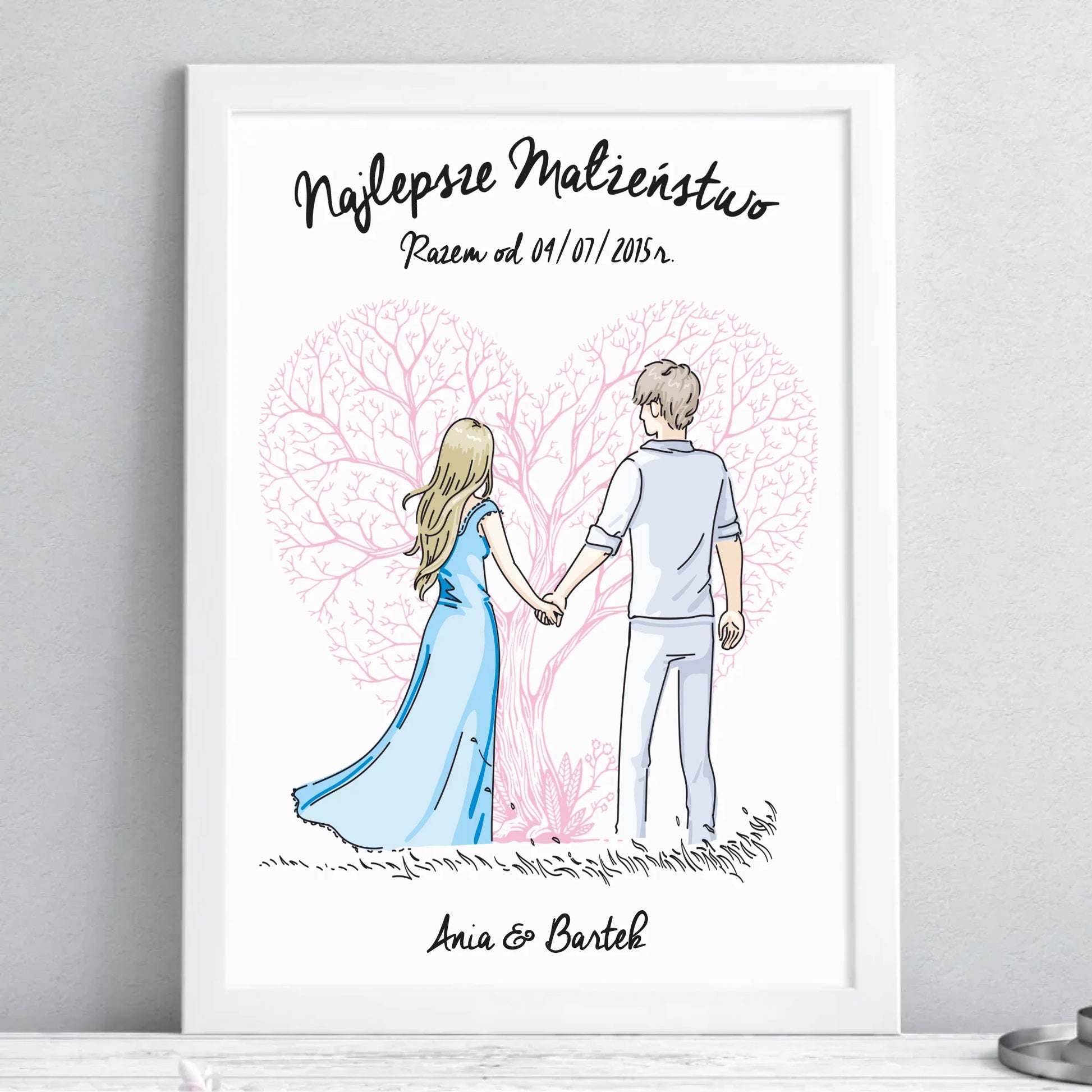 Plakat w ramie - prezent dla żony i męża Rocznica Ślubu - Najlepsze małżeństwo - personalizowany W03 - StoryCups.pl