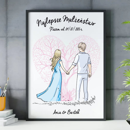 Plakat w ramie - prezent dla żony i męża Rocznica Ślubu - Najlepsze małżeństwo - personalizowany W03 - StoryCups.pl